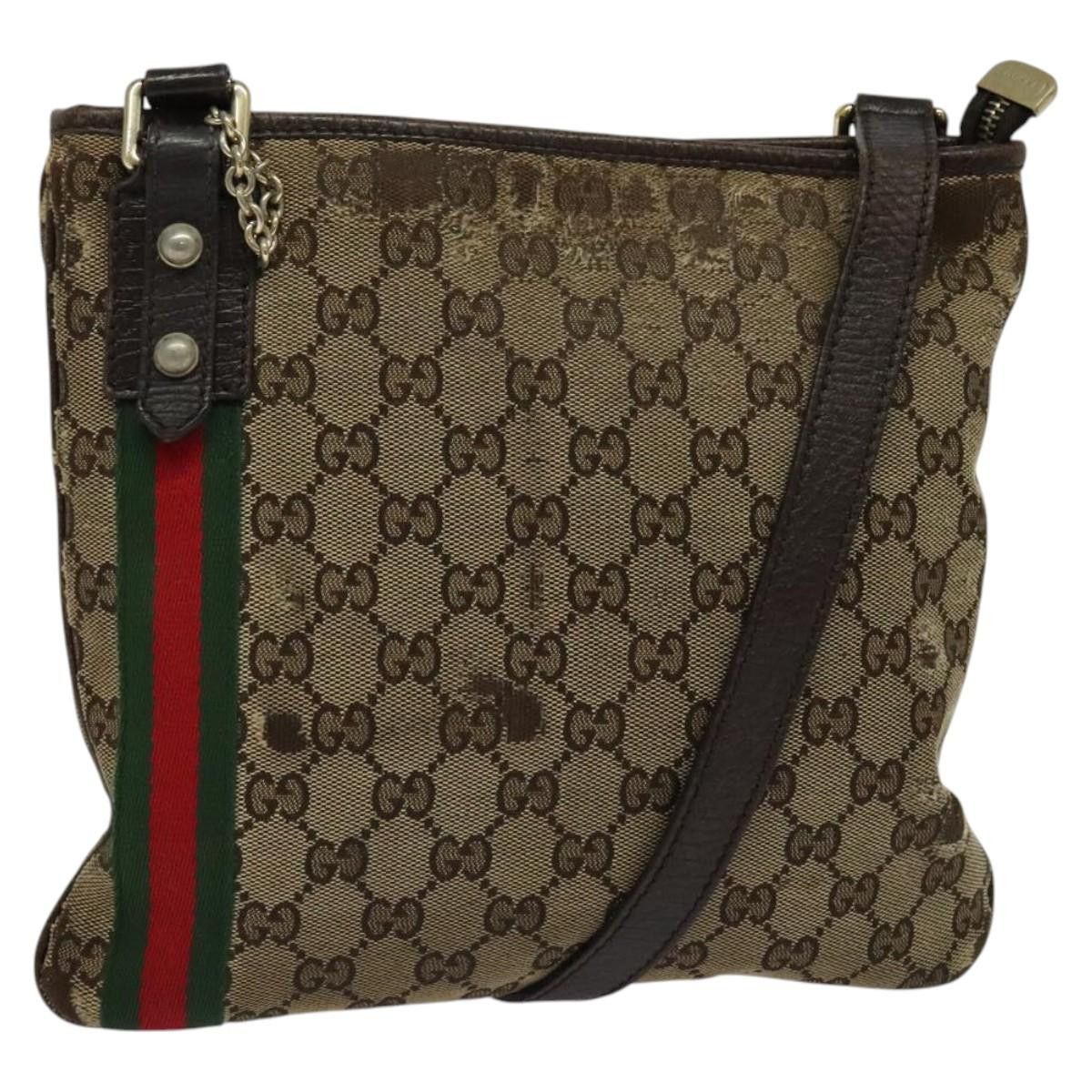 Gucci GUCCI GG Canvas Web Sherry Line Shoulder Bag Beige Gold Red Size ONE SIZE - 1 Thumbnail