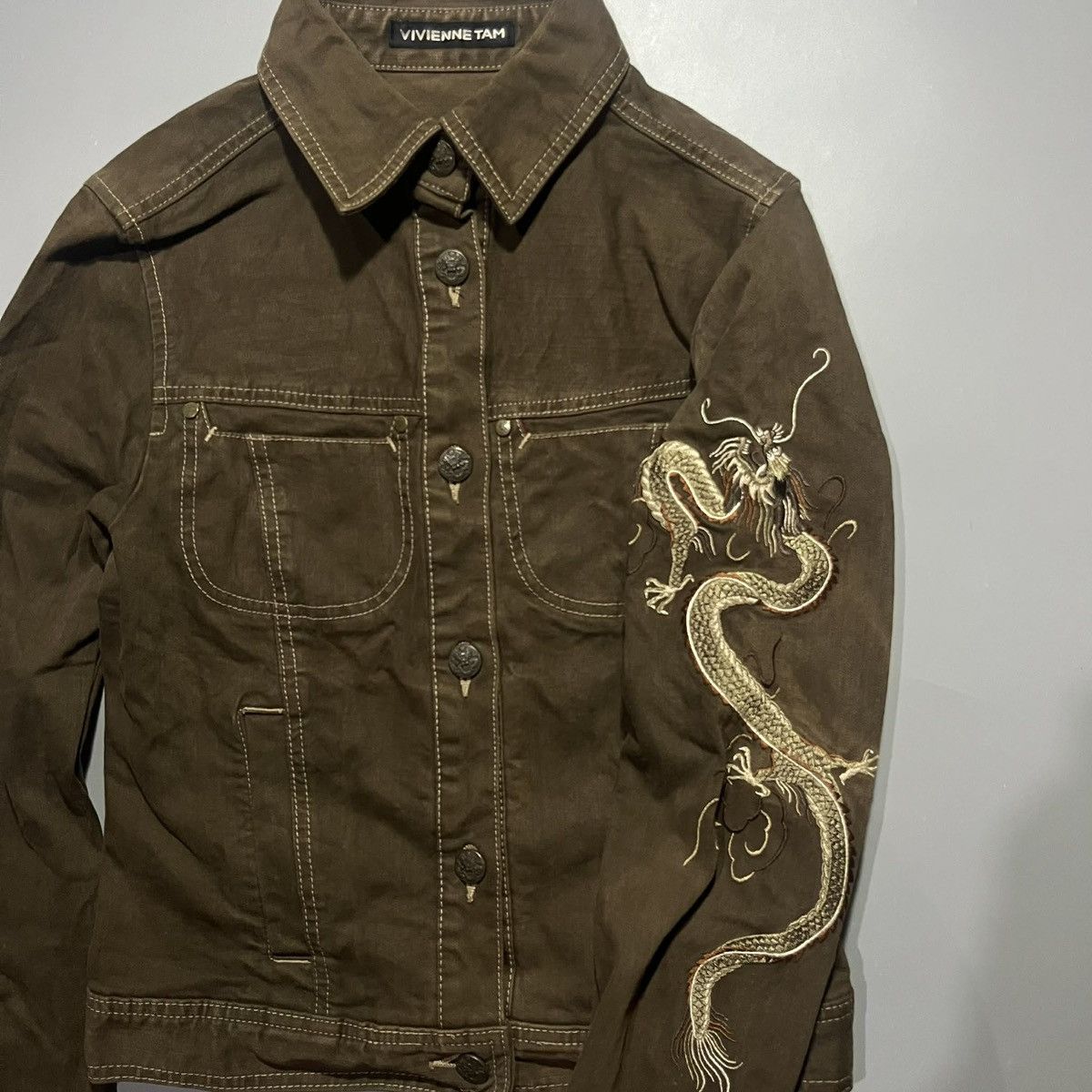 Vivienne Tam Viviene Tam Dragon Embroidered Denim Jacket Size XS / US 0-2 / IT 36-38 - 2 Thumbnail