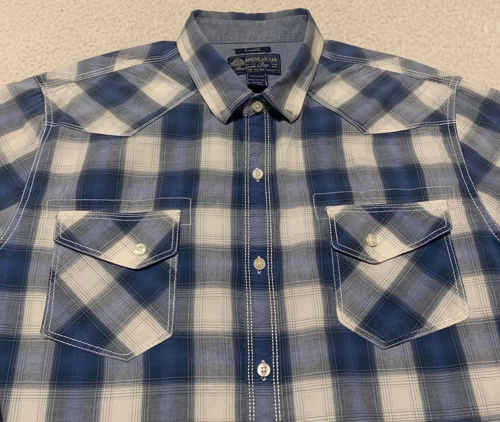 American Rag American Rag Men's XL Blue White Plaid Long Sleeve Shirt Size US XL / EU 56 / 4 - 10 Thumbnail