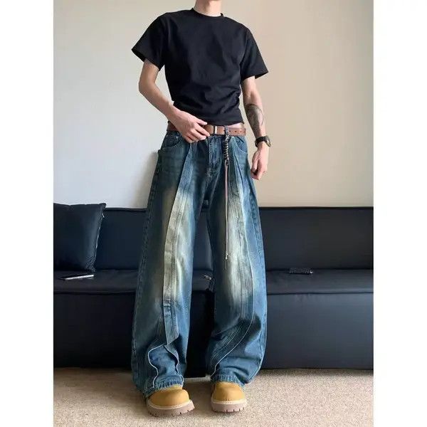 Japanese Brand Megumi x Saki Men's blue washed distressed straight jeans Size US 32 / EU 48 - 2 Thumbnail