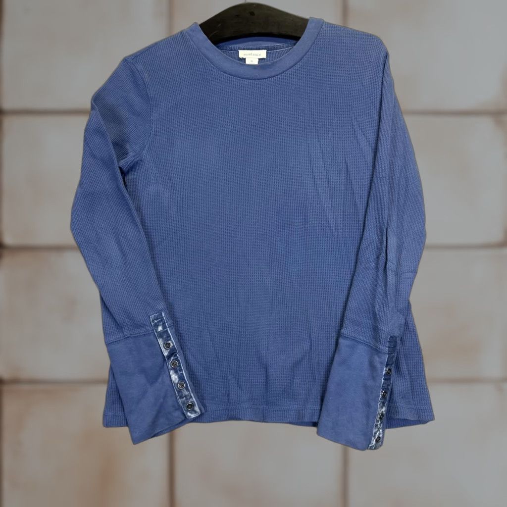 Vintage Sundance Women's Blue Cotton Long Sleeve T-Shirt Top Stretch M Medium Blouse Shirt Womens Size M / US 6-8 / IT 42-44 - 1 Thumbnail