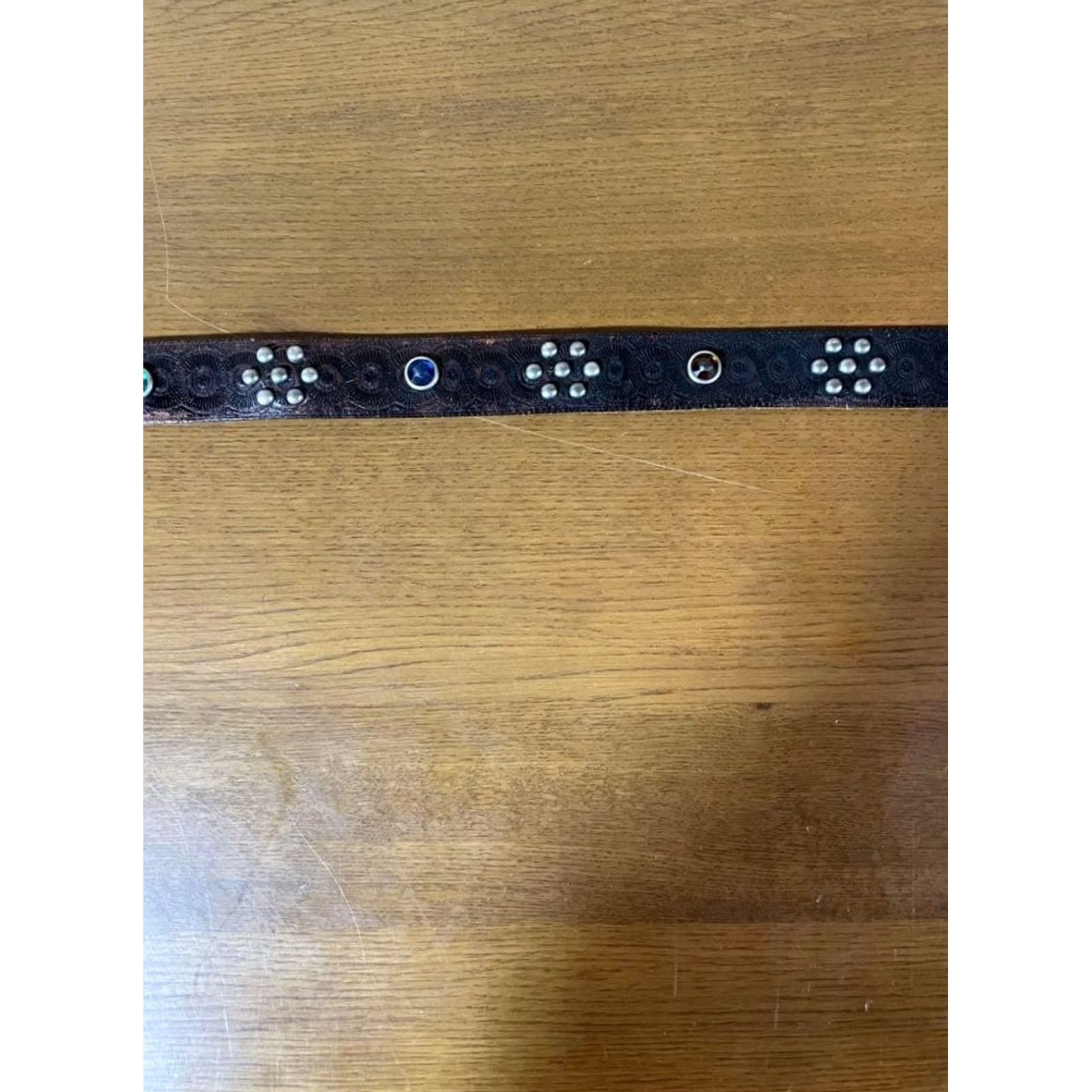 Ralph Lauren RRL RALPH LAUREN STUDDED LEATHER BELT VINTAGE STYLE BLUE GEMS MEN SIZE 30 USED Size 30 - 3 Thumbnail
