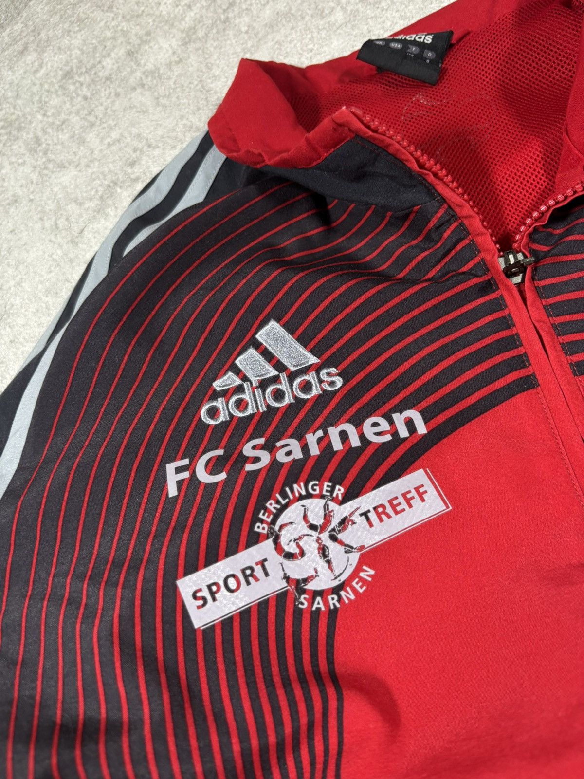 Adidas Vintage Adidas FC Sarnen Track Jacket RedBlack Three Stripes Size US L / EU 52-54 / 3 - 7 Thumbnail