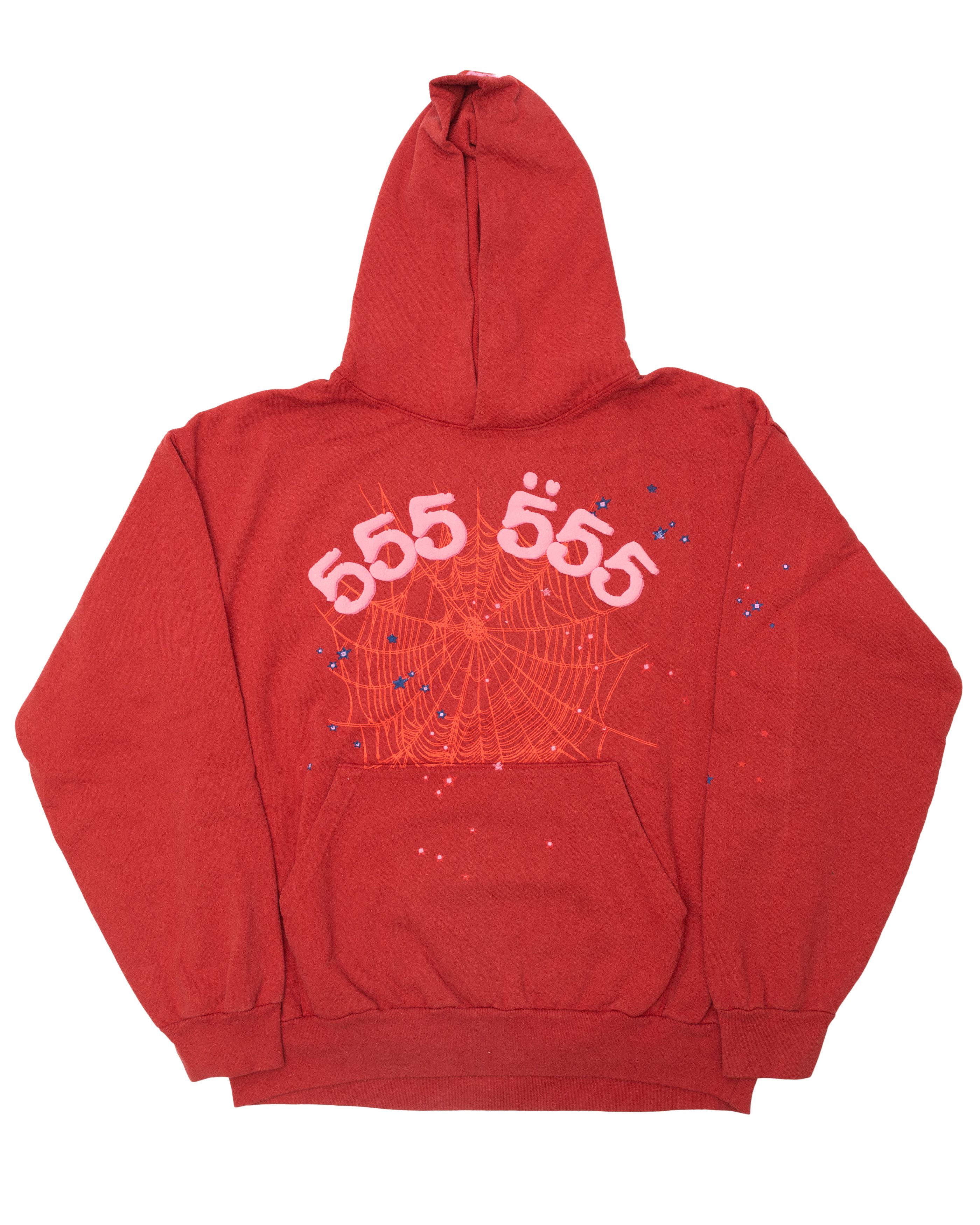 image of Spider Worldwide Sp5Der Worldwide Red Angel Number Hoodie 555, Men's (Size XL)