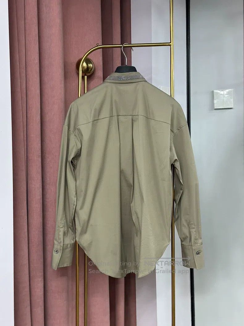 Brunello Cucinelli Brunello Cucinelli Green Beaded Collar Shirt Size XS / US 0-2 / IT 36-38 - 3 Thumbnail