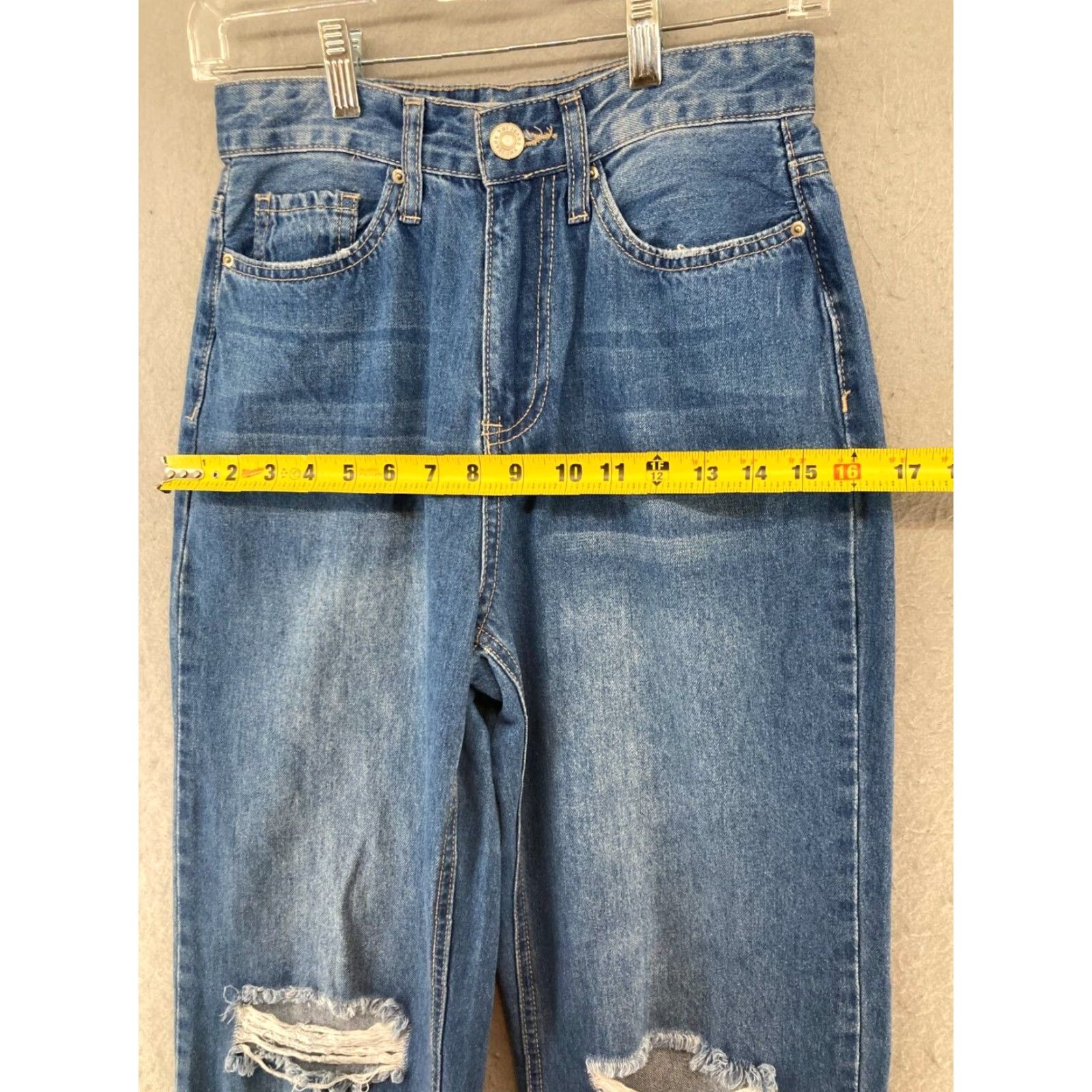 Denime YMI Womens Jeans 3/26 Blue Distressed Hi Rise Wide-Leg Denim 90s Regular Fit Size 26" / US 2 / IT 38 - 3 Thumbnail