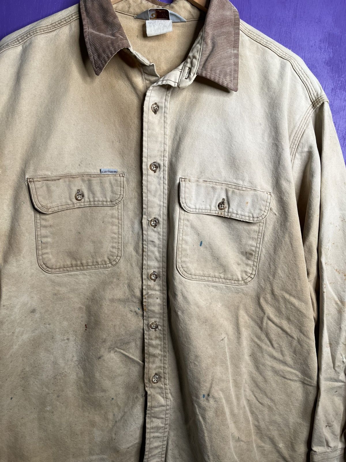 Carhartt × Vintage Vintage 90s Carhartt faded tan button up shirt Size US XXL / EU 58 / 5 - 3 Thumbnail