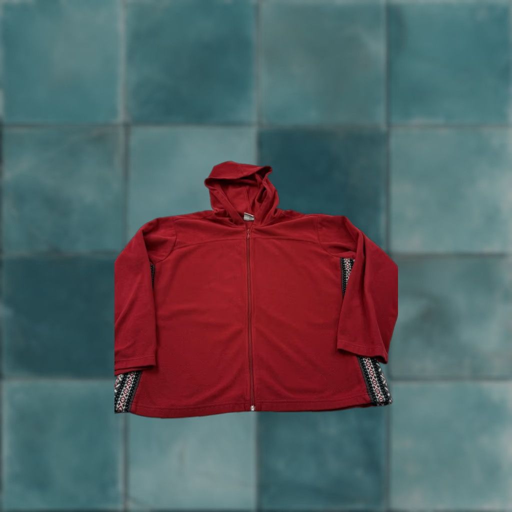 Vintage Columbia Jacket 2X Red Fleece Hooded Full Zip Lightweight Fair Isle Trim Womens Size XXL / US 16-18 / IT 52-54 - 1 Thumbnail