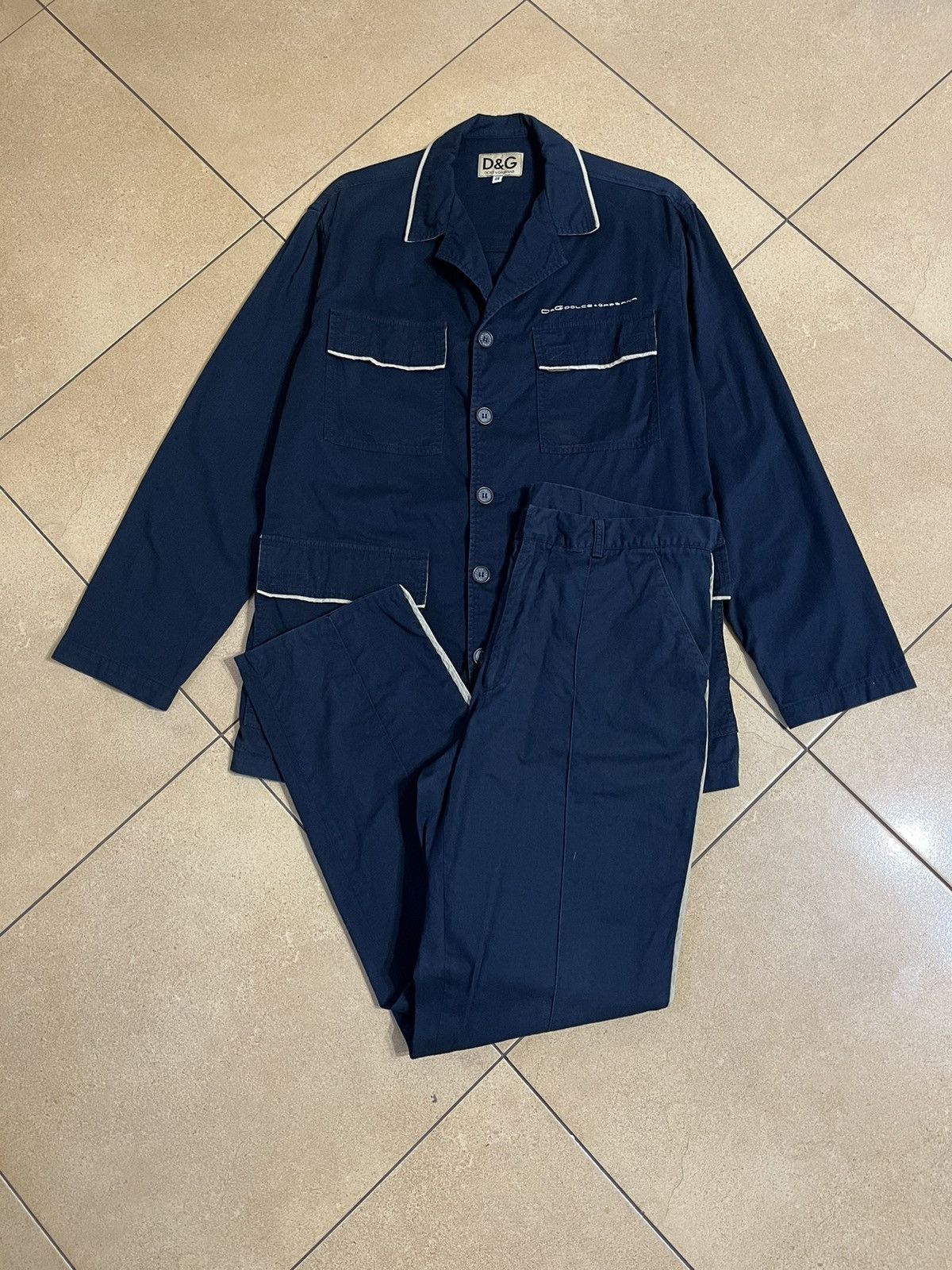 image of Dolce Gabbana x Vintage Multipocket Jacket Pants Vintage Cotton Pajamas Uniforms in Blue (Size Medi