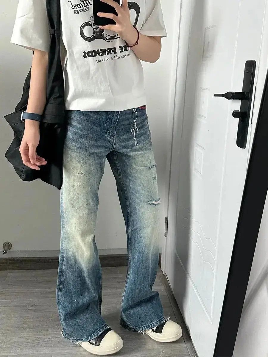 Japanese Brand Retro loose and distressed micro flared jeans Size US 30 / EU 46 - 3 Thumbnail