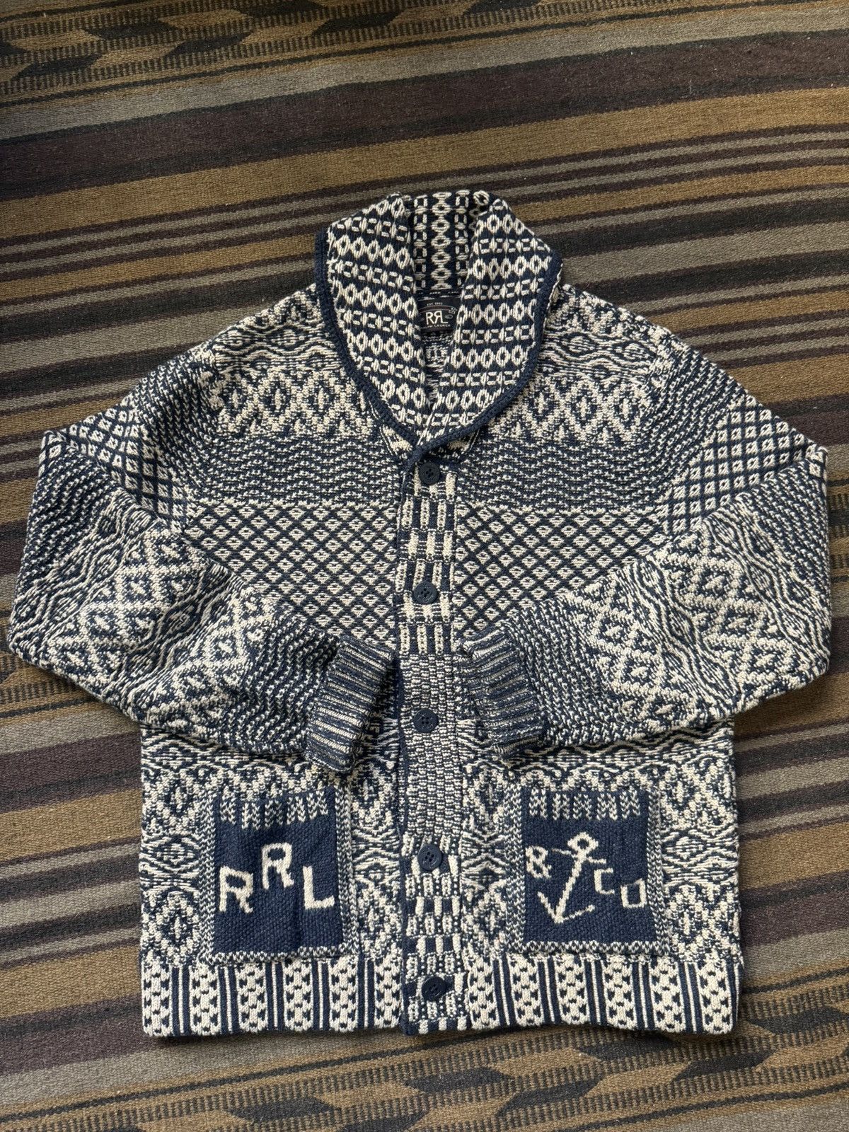 RRL Ralph Lauren Naval Graphic Cardigan Size US M / EU 48-50 / 2 - 1 Thumbnail