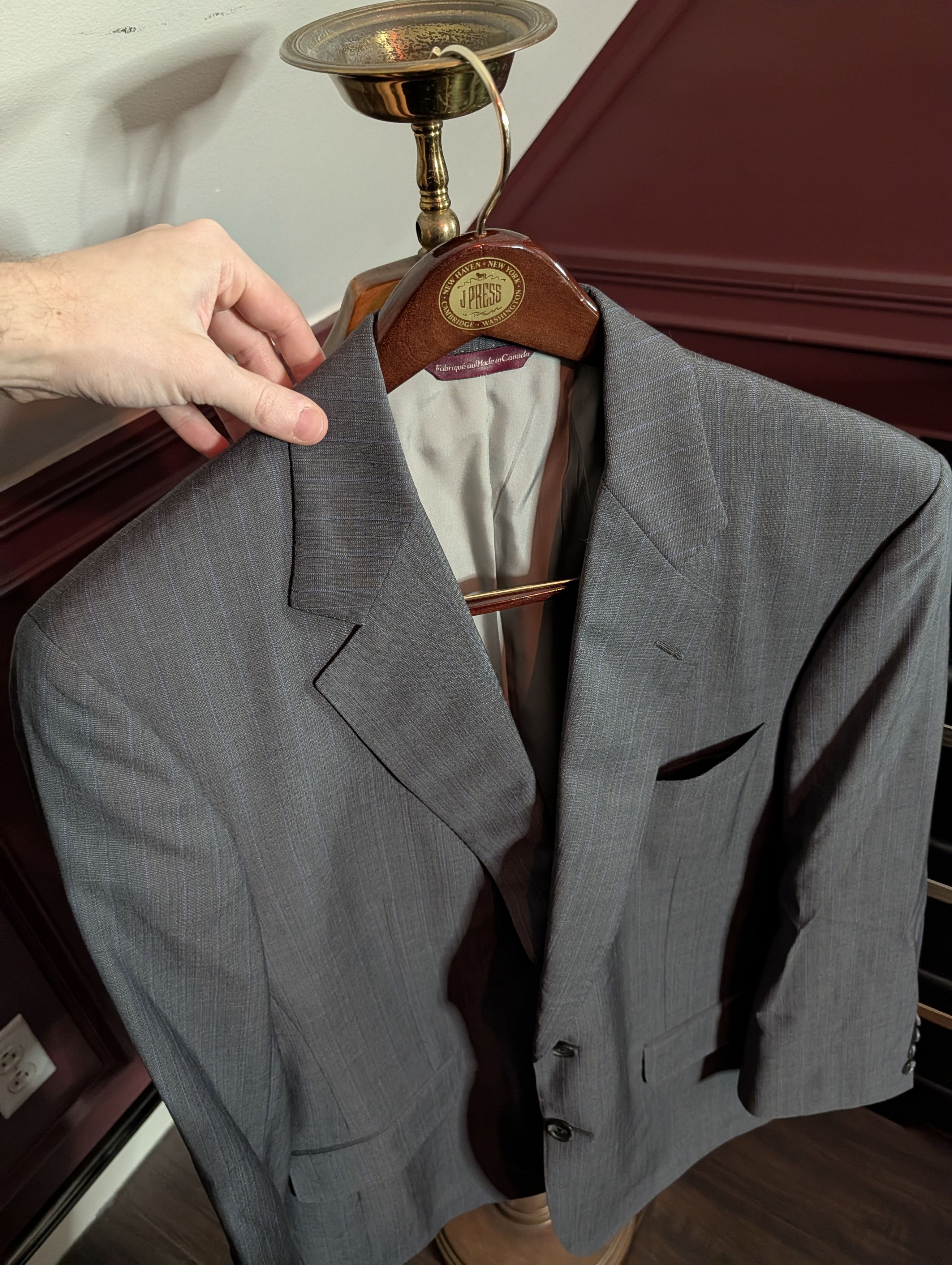 Samuelsohn Italian Super 110s wool gray pinstriped jacket 42R Size 42R - 2 Thumbnail