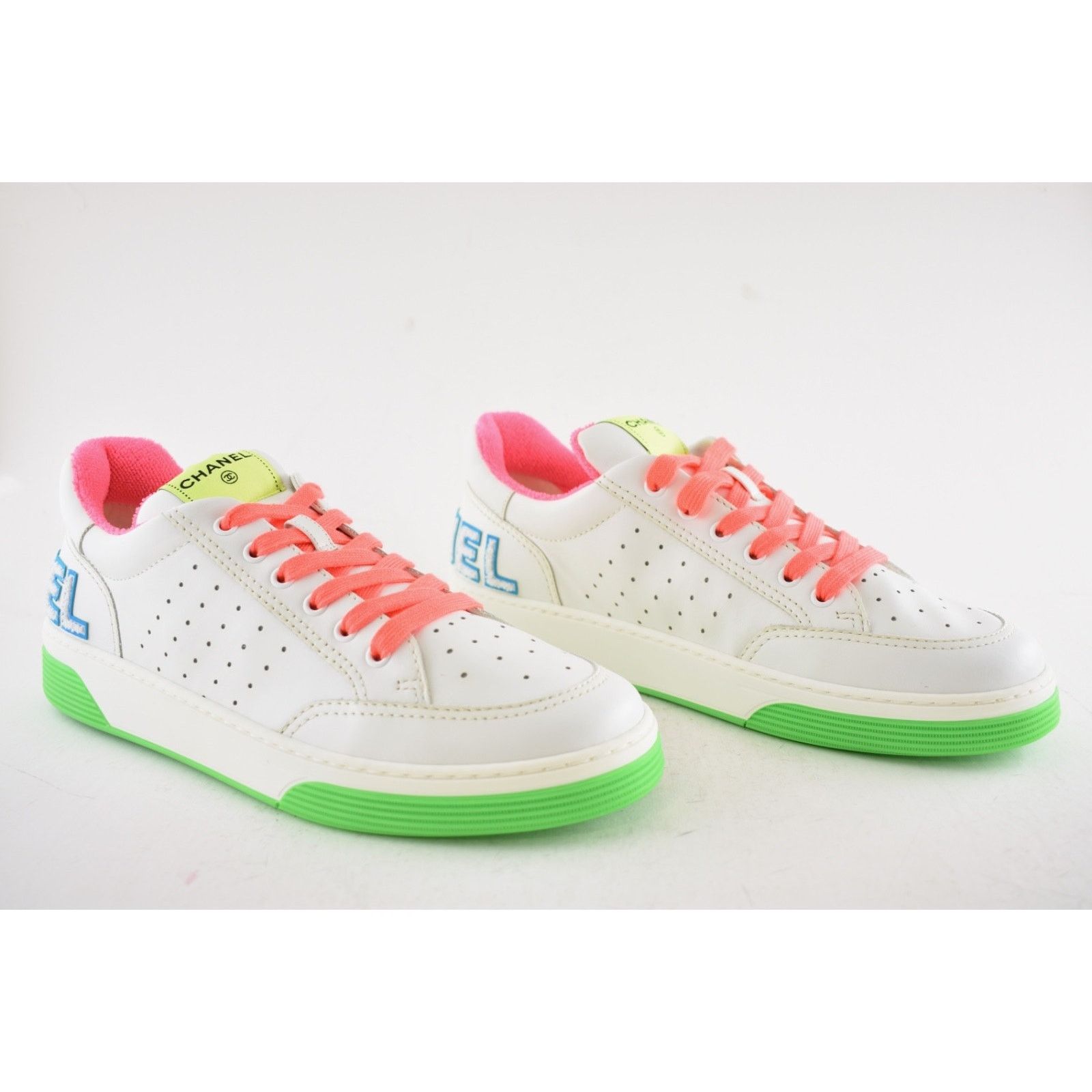 Chanel Chanel Mens 20P White Multicolor Neon CC Logo Flat Runner Size US 11 / EU 44 - 3 Thumbnail