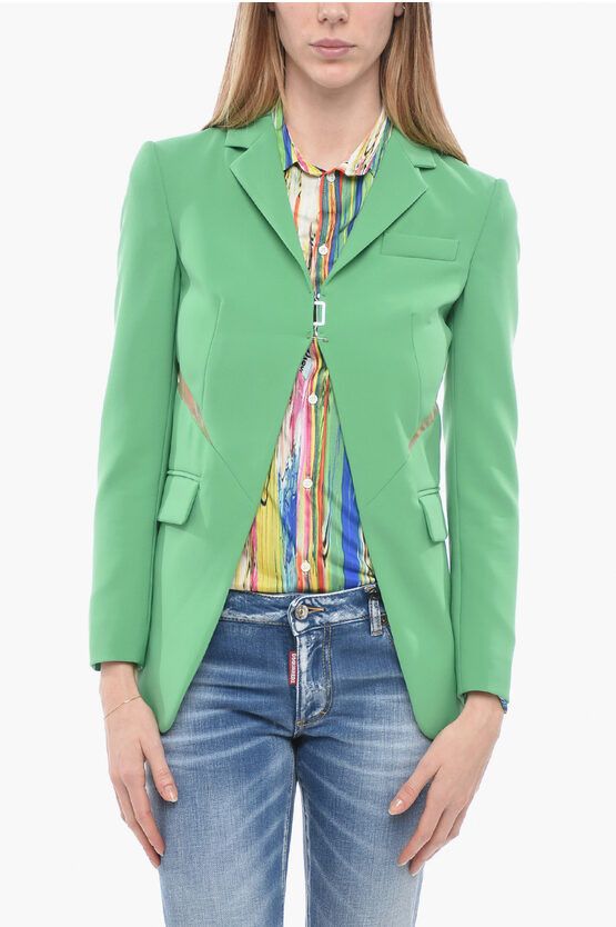 image of Dsquared2 Single-Breasted Blazer With Mesh Inserts in Green, Women's (Size Medium)