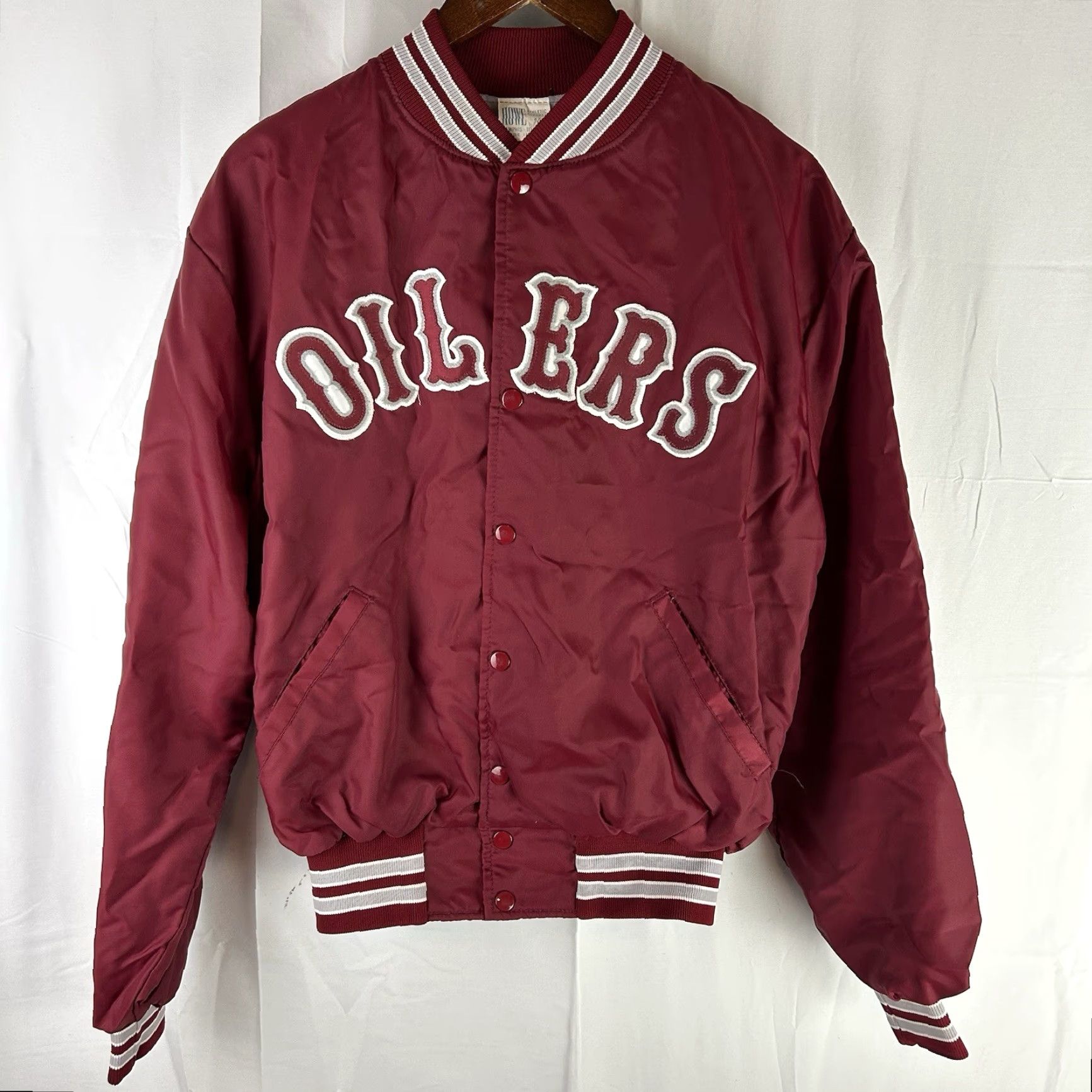 Vintage VINTAGE Howe Athletic Jacket Oilers Red Made in USA Mens Medium 80s 90s Sn ap? Size US M / EU 48-50 / 2 - 2 Thumbnail