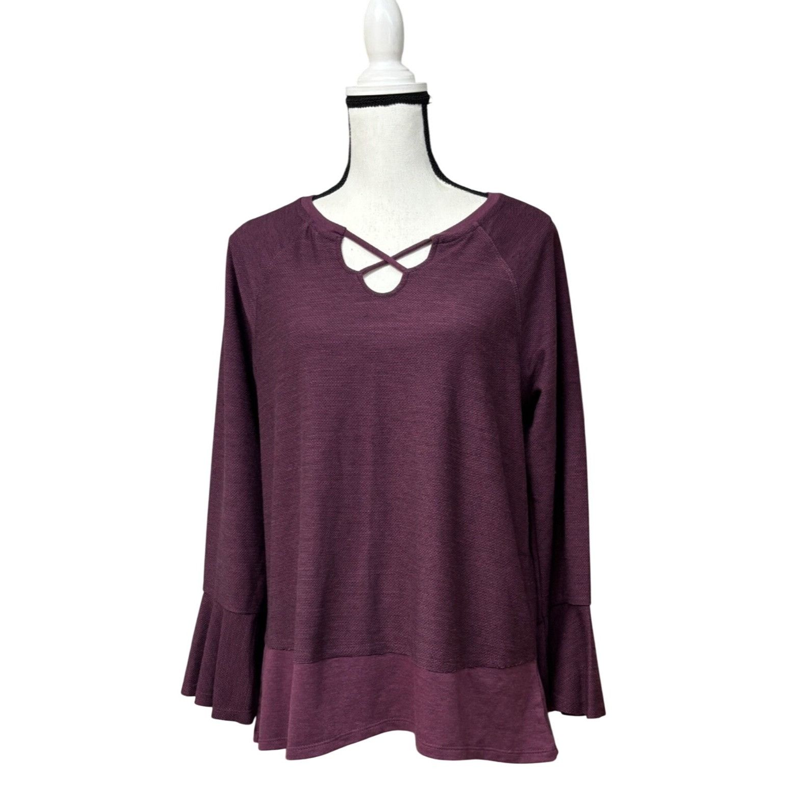 Style & Co Style & Co X-Front Bell-Sleeve Top, Bordeaux, M Size M / US 6-8 / IT 42-44 - 1 Thumbnail