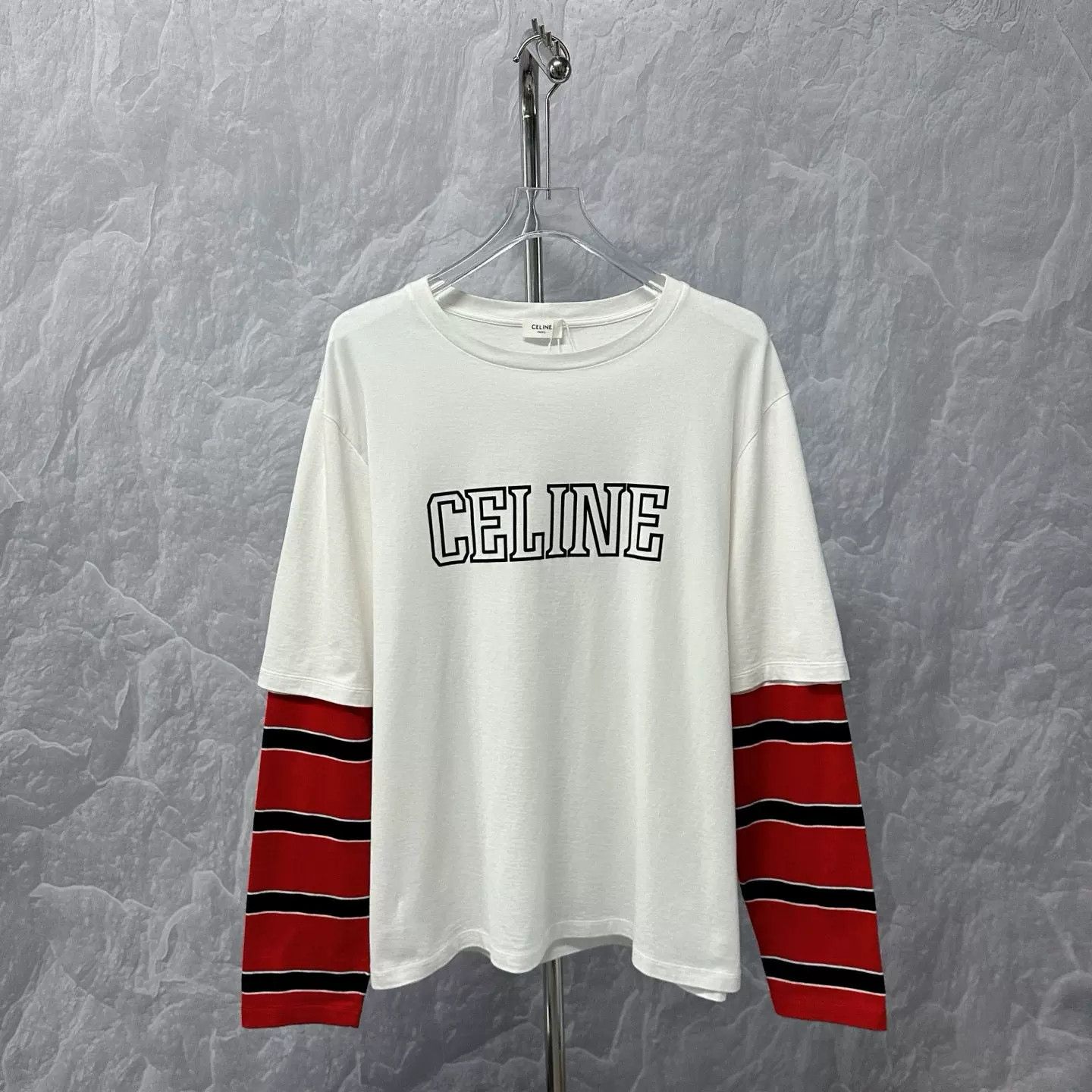 Celine Celine Print Stripe Layered Long-Sleeve Top Size US L / EU 52-54 / 3 - 1 Thumbnail