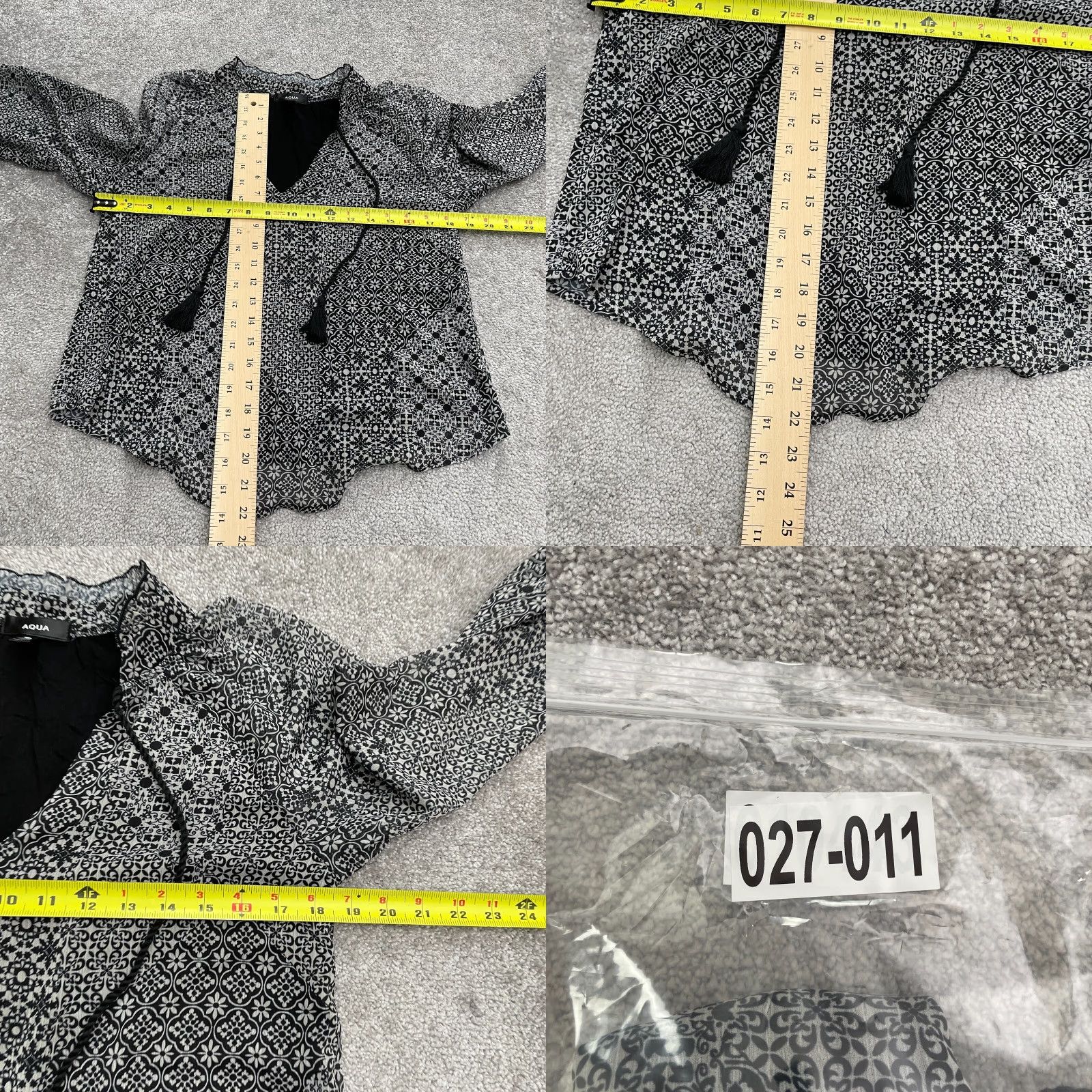 AQUA Aqua Blouse Tunic Womens XS Black White Geometric Long Sleeve V-Neck Tie Knit Polyester All Seasons Casual Womens Size XS / US 0-2 / IT 36-38 - 8 Thumbnail