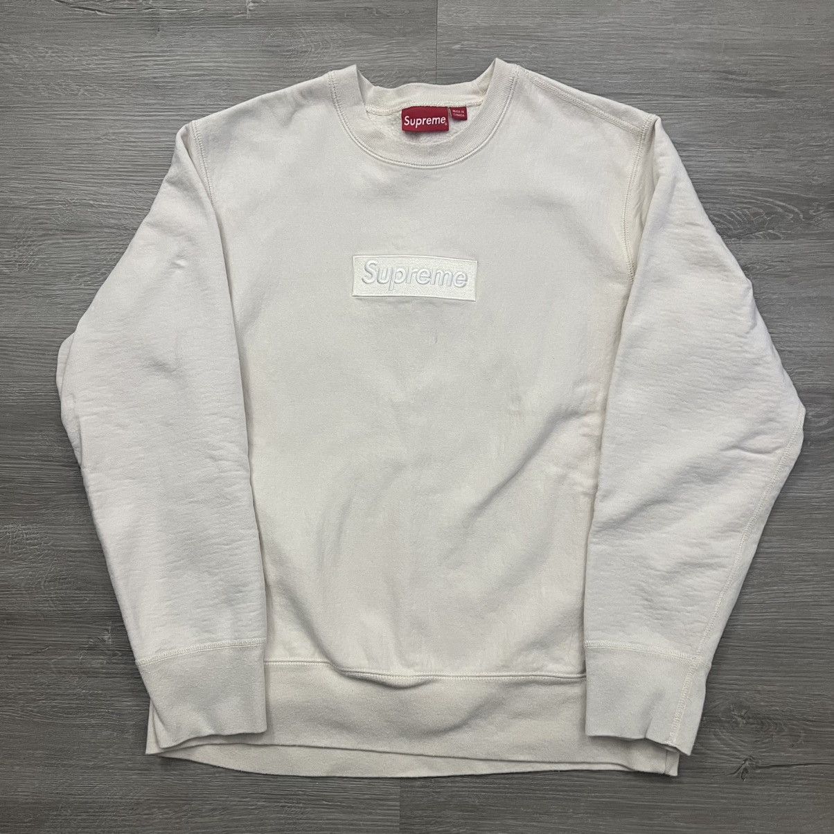 Supreme Supreme Box Logo Crewneck Natural FW18 Size US M / EU 48-50 / 2 - 2 Thumbnail