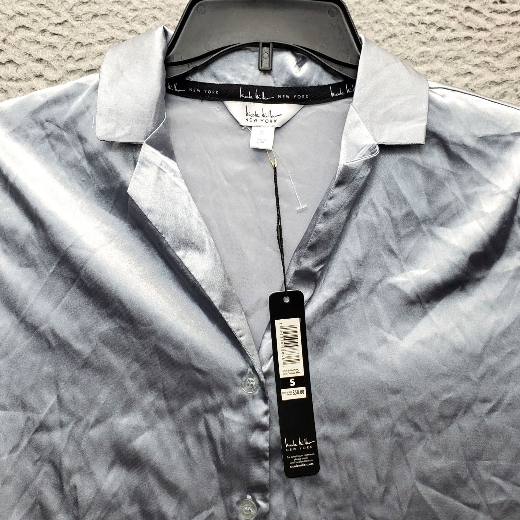 Nicole Miller Nicole Miller Shirt Womens S Gray Satin Stretch Short Sleeve Button Size S / US 4 / IT 40 - 5 Thumbnail