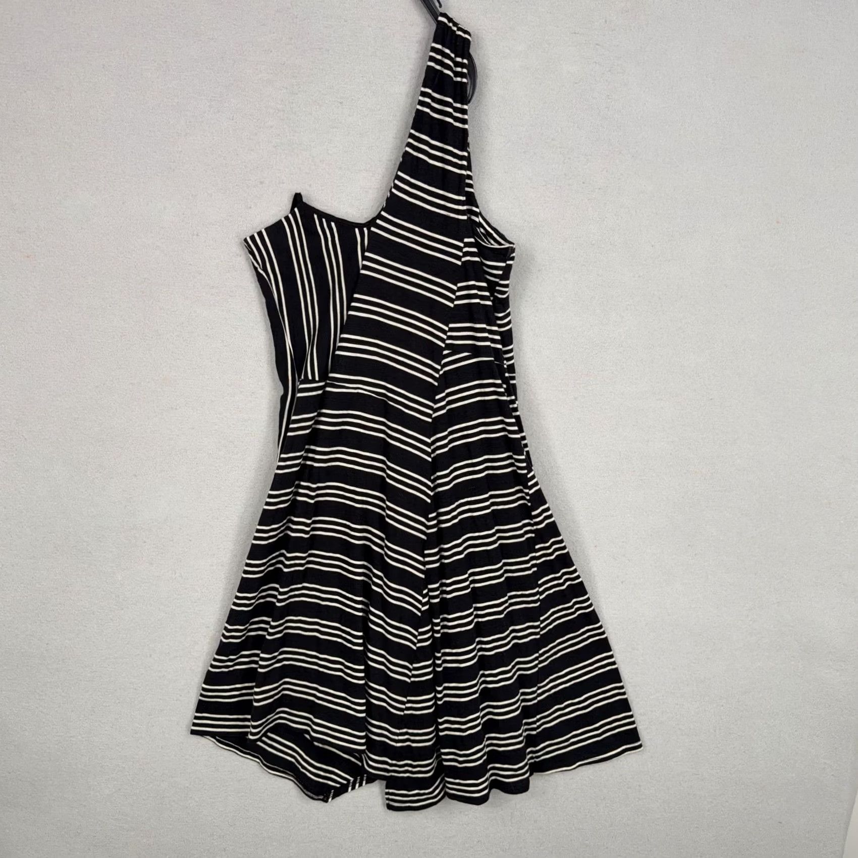 Vintage Maeve Dress Womens Small Black White Stripe One Shoulder A Line Sleeveless Jersey Knit Casual Party/Cocktail Size S / US 4 / IT 40 - 6 Thumbnail
