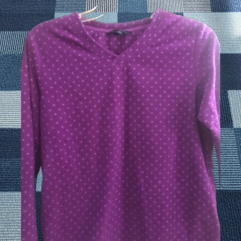 Lands' End Lands' End Womens Sweatshirt Pullover Fleece V-Neck Purple Polka Dot S Regular All Seasons Shirt Ladies Pullover Autumn Winter Spring Summer Size S / US 4 / IT 40 - 1 Thumbnail