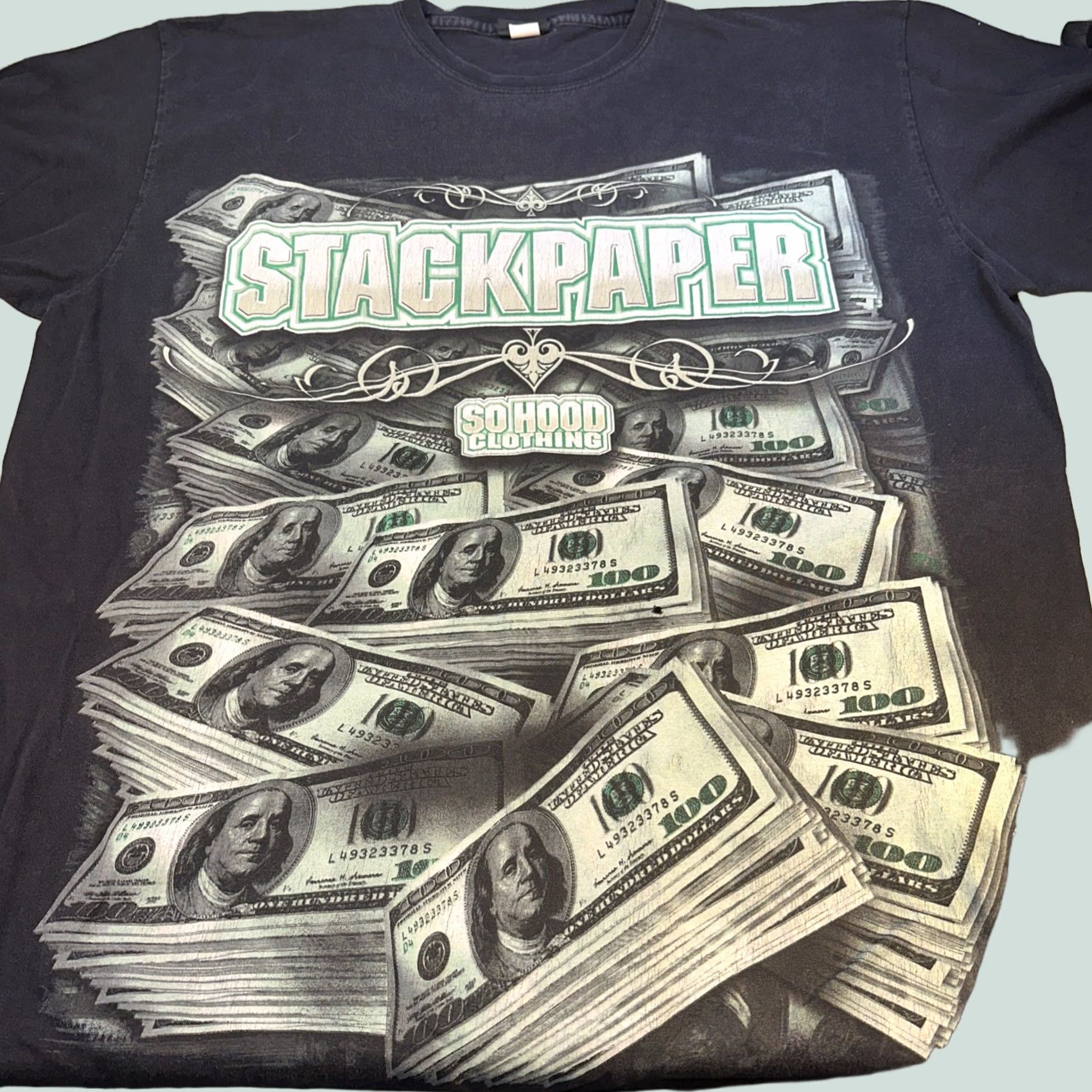 Vintage VINTAGE So Hood Clothing Stackpaper 2XL Graphic Money T-Shirt Black Streetwear Mens Size US XXL / EU 58 / 5 - 1 Thumbnail