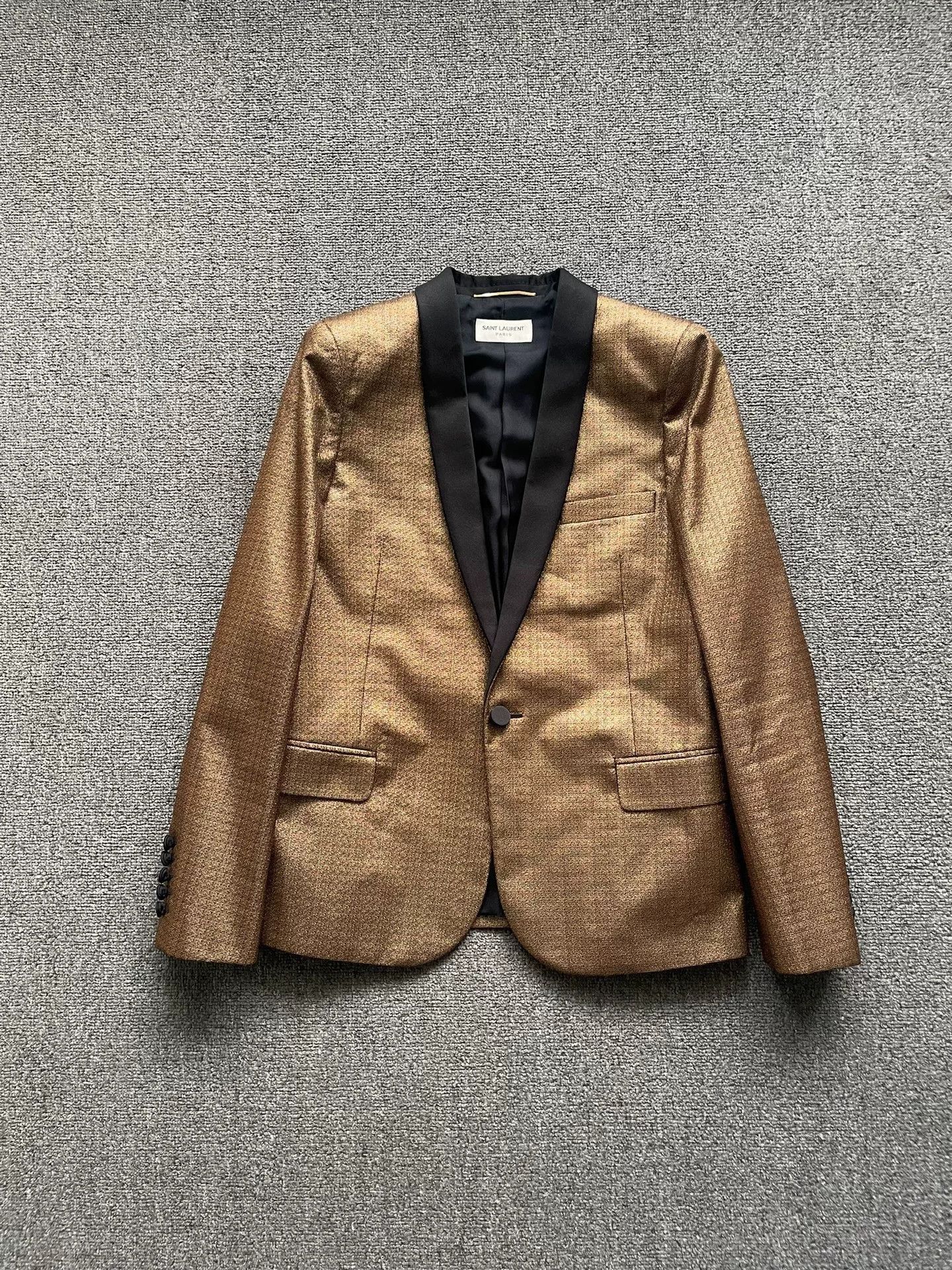 Saint Laurent Paris golden woven blazer with peak lapel. Size US M / EU 48-50 / 2 - 1 Thumbnail