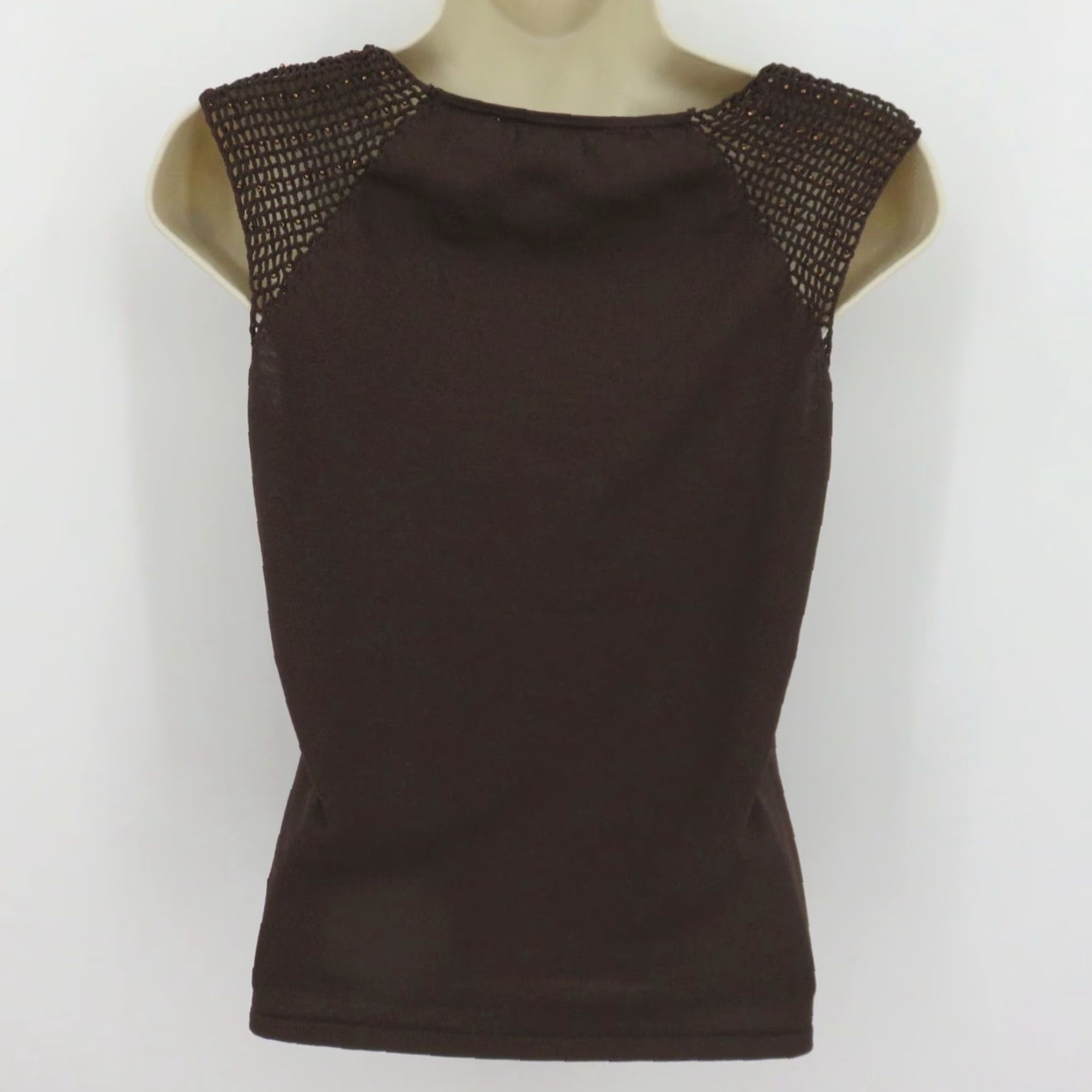 Vintage VINTAGE Nine & Company Women Tank Top Shirt Beaded Crochet Sleeveless M Brown 90s 1990s Vintage Shirt Tank Womens M Brown Beaded Crochet 90s Size M / US 6-8 / IT 42-44 - 5 Thumbnail