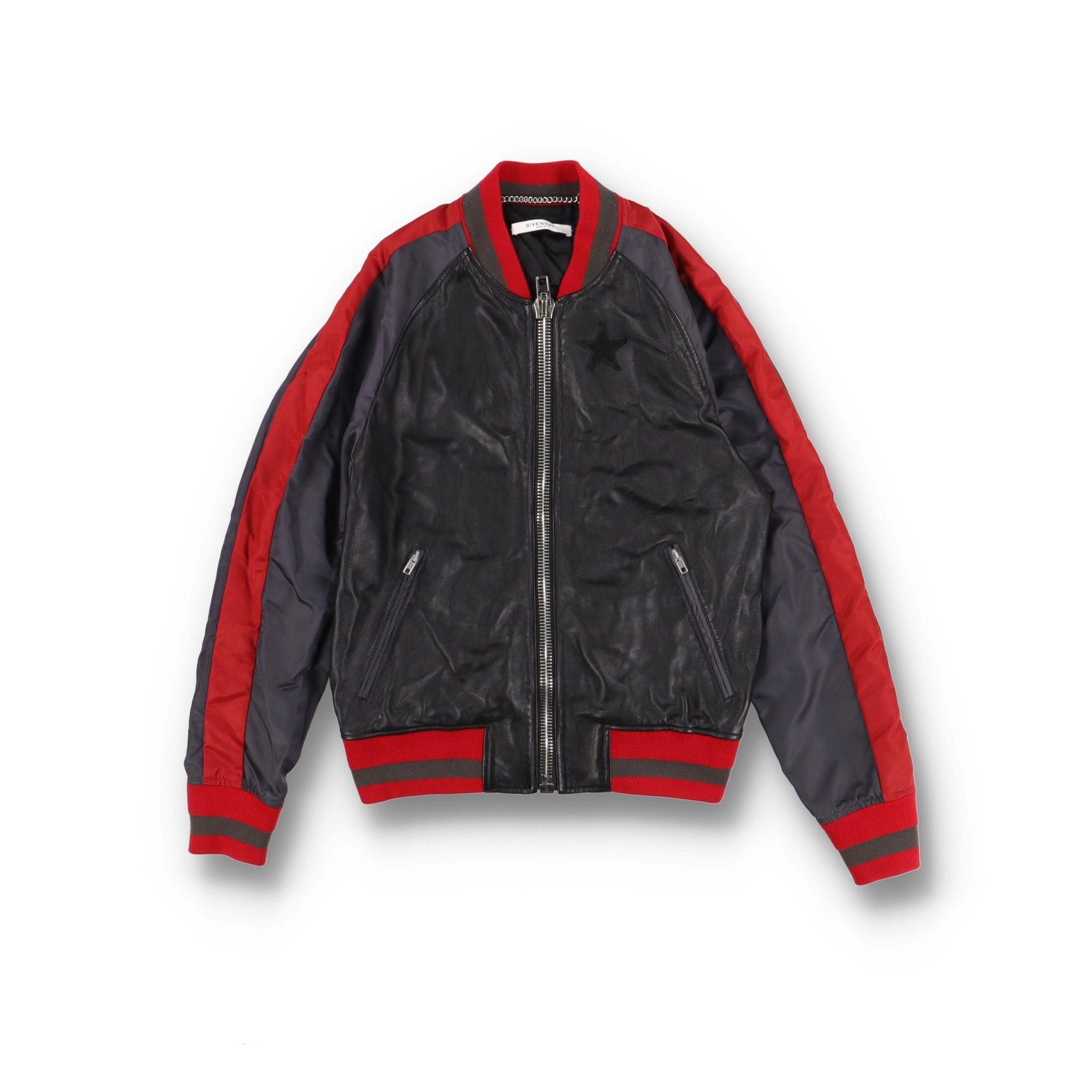 Givenchy Black and Red Striped Leather and Nylon Bomber Jacket Size US L / EU 52-54 / 3 - 1 Thumbnail