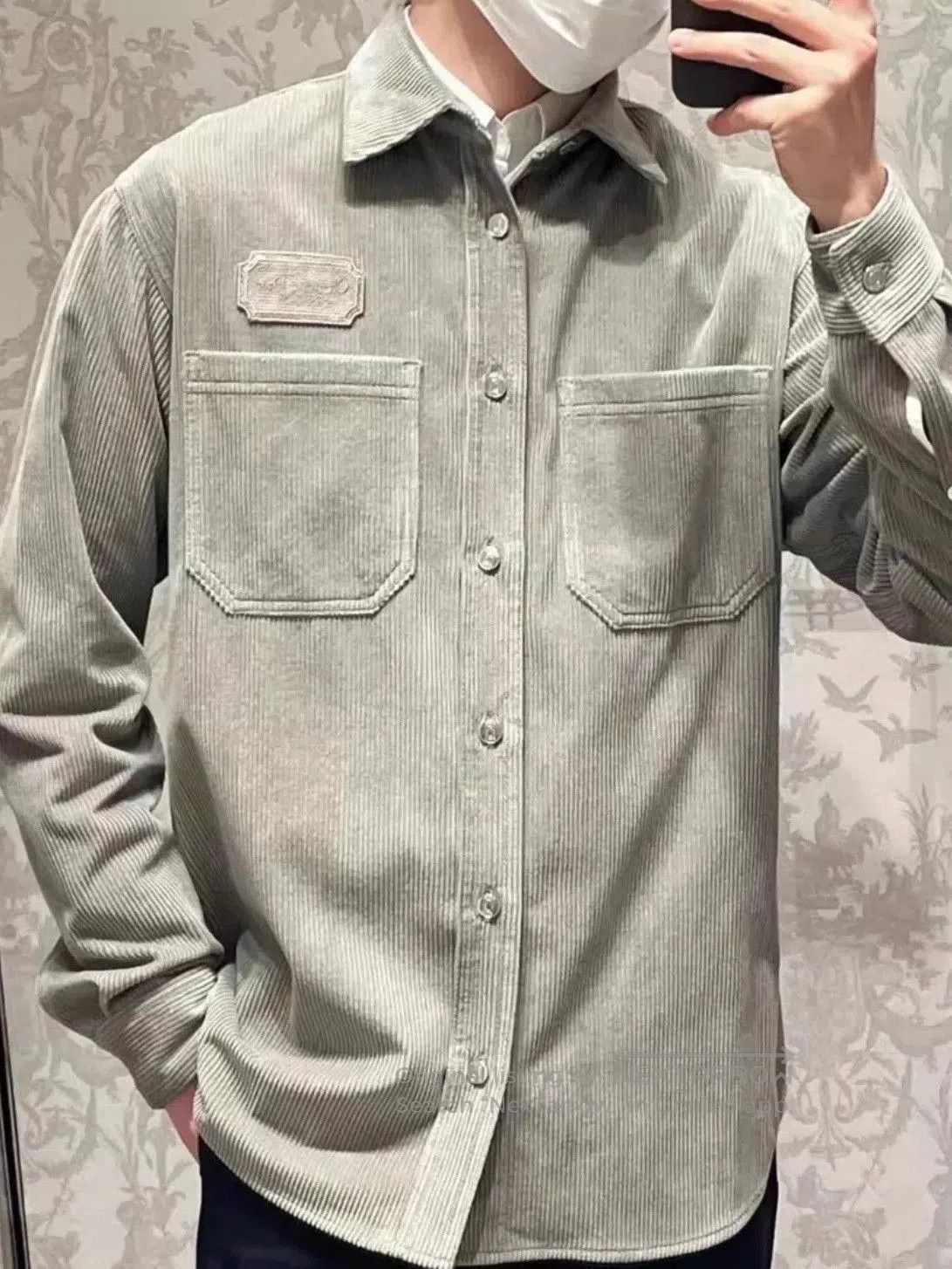 Dior Gray Corduroy Long Sleeve Button-Up Shirt. Size US XL / EU 56 / 4 - 8 Thumbnail