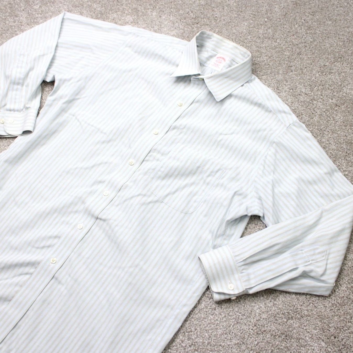 Brooks Brothers Brooks Brothers Dress Shirt Mens 16, 32 Blue/Yellow Non-Iron Cotton L/S Button Down Collar Classic Fit Size 42R - 4 Thumbnail