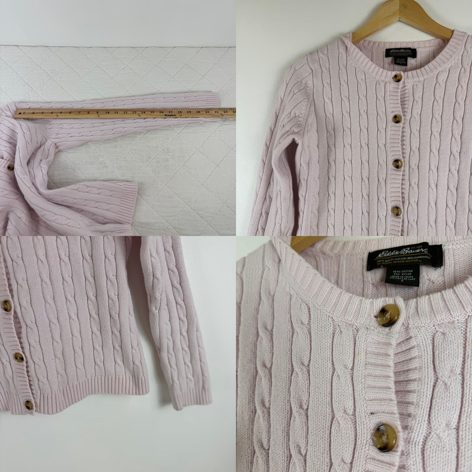 Eddie Bauer Eddie Bauer Womens Pink Cable Knit Cotton Blend Cardigan Sweater S Preppy Barbie Vintage Size S / US 4 / IT 40 - 8 Thumbnail