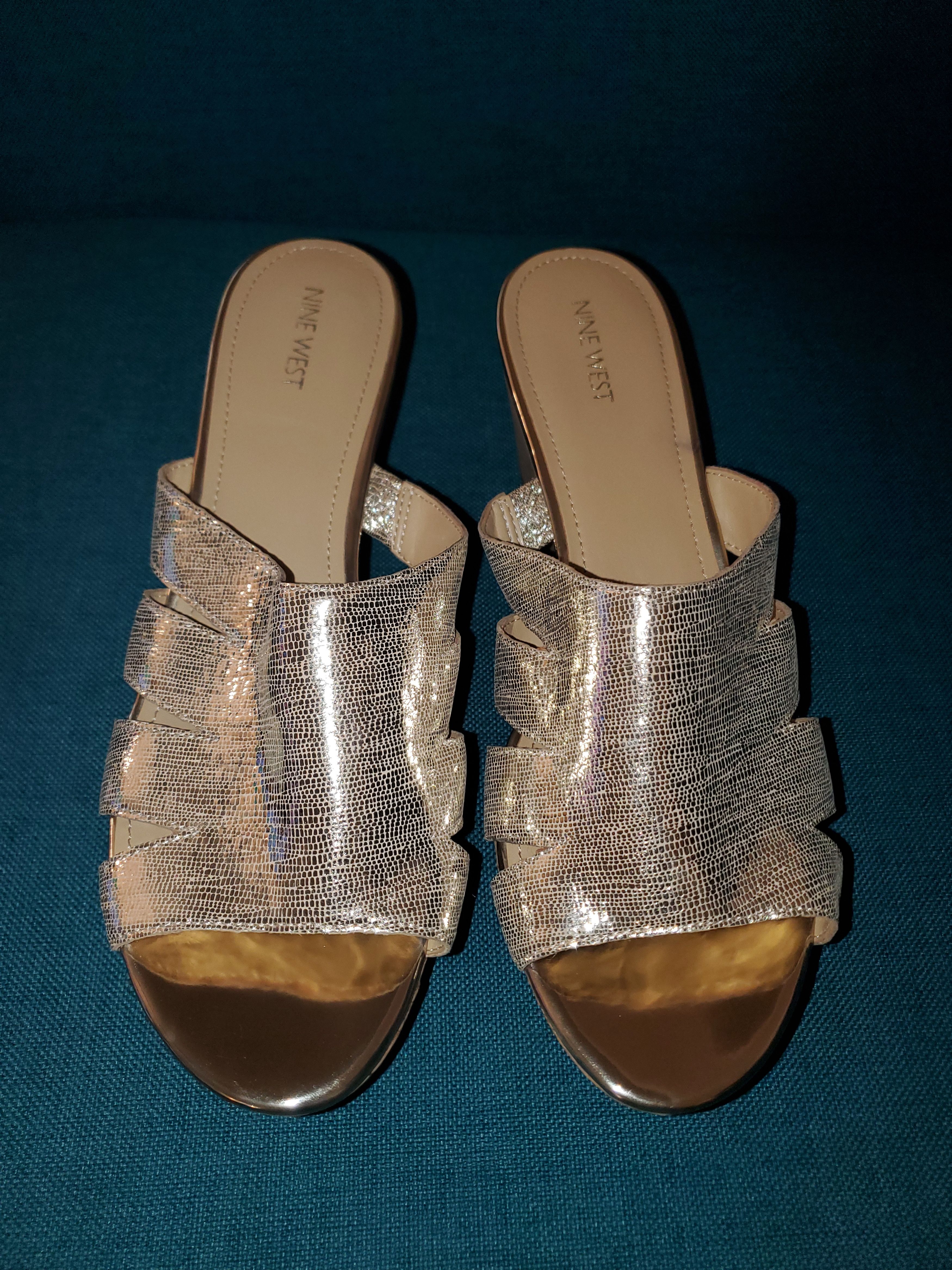 Nine West New! Gold Leather Cork Platform Wedges-size 12 Size US 12 / IT 42 - 3 Thumbnail