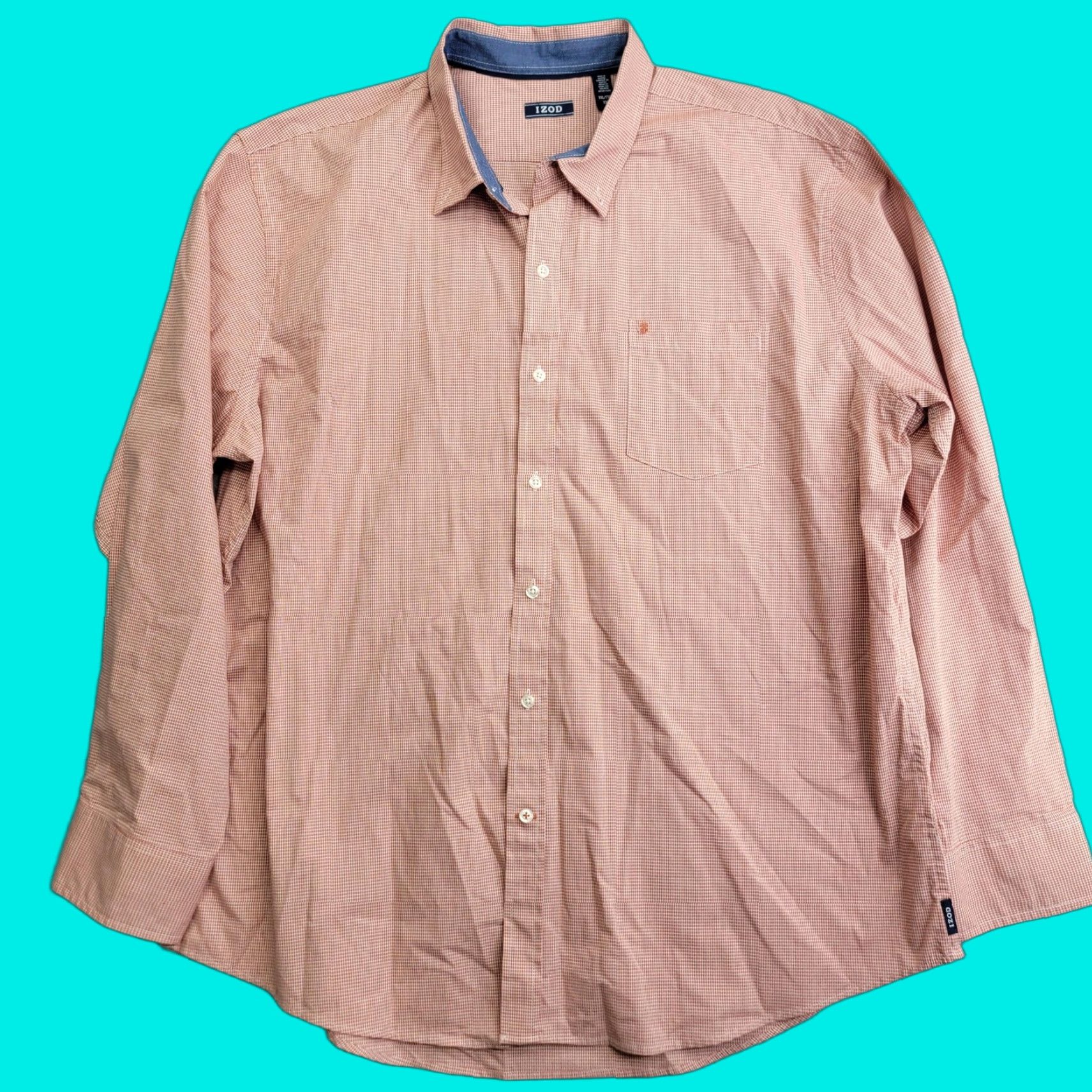 Izod VINTAGE IZOD Shirt Mens 2XL Orange White Gingham Check Button Down Long Sleeve Pocket Size US XXL / EU 58 / 5 - 1 Thumbnail