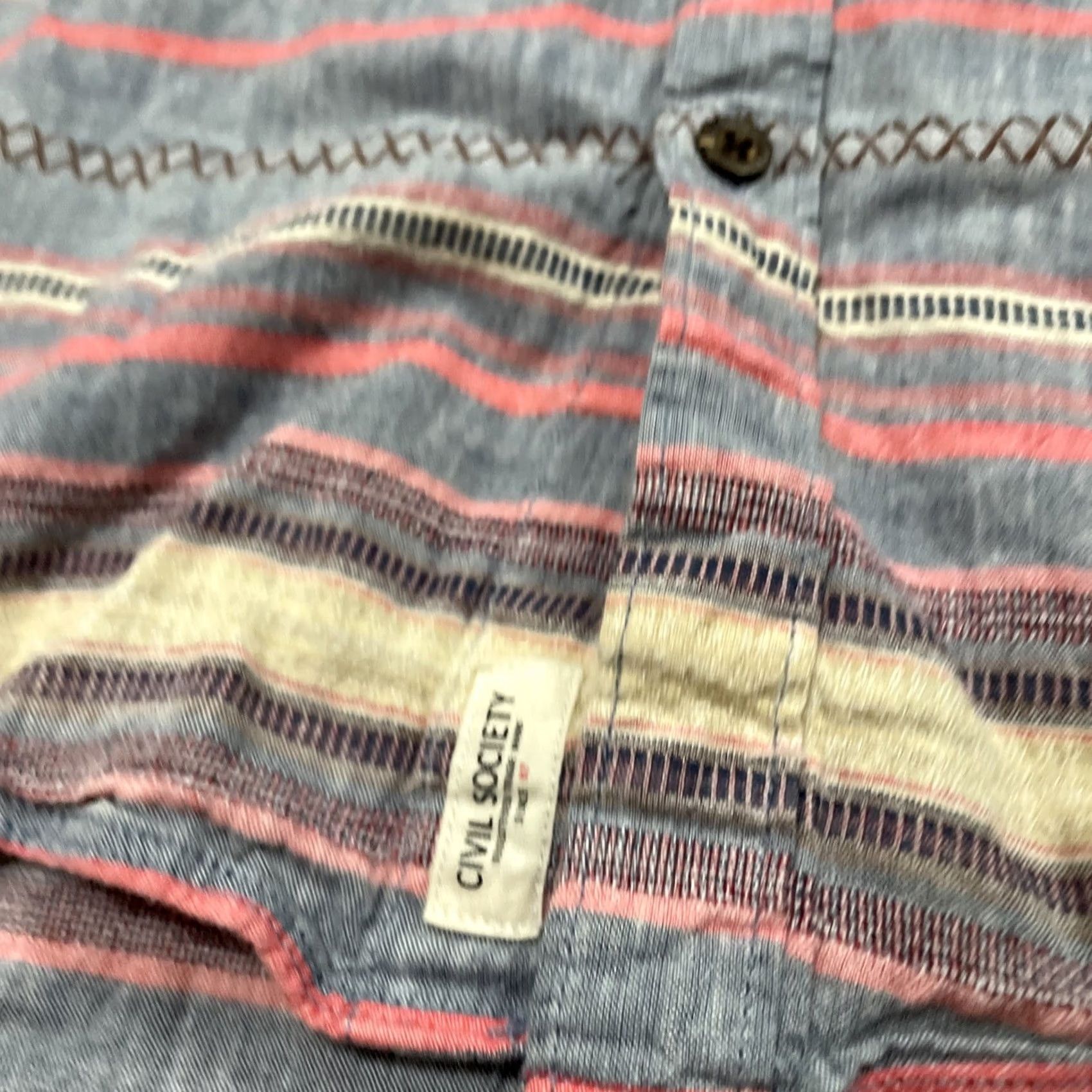 Pinko Civil Society Button Up Shirt Men S Aztec Tribal Stripe Pink Blue Aquaberry Size US S / EU 44-46 / 1 - 6 Thumbnail
