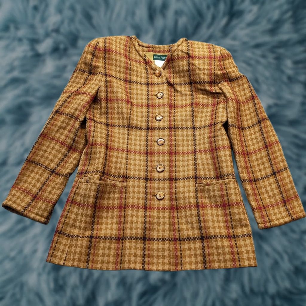 VINTAGE harvé benard Womens Size 4 Multi Plaid Jacket Shoulder Pads Button Front