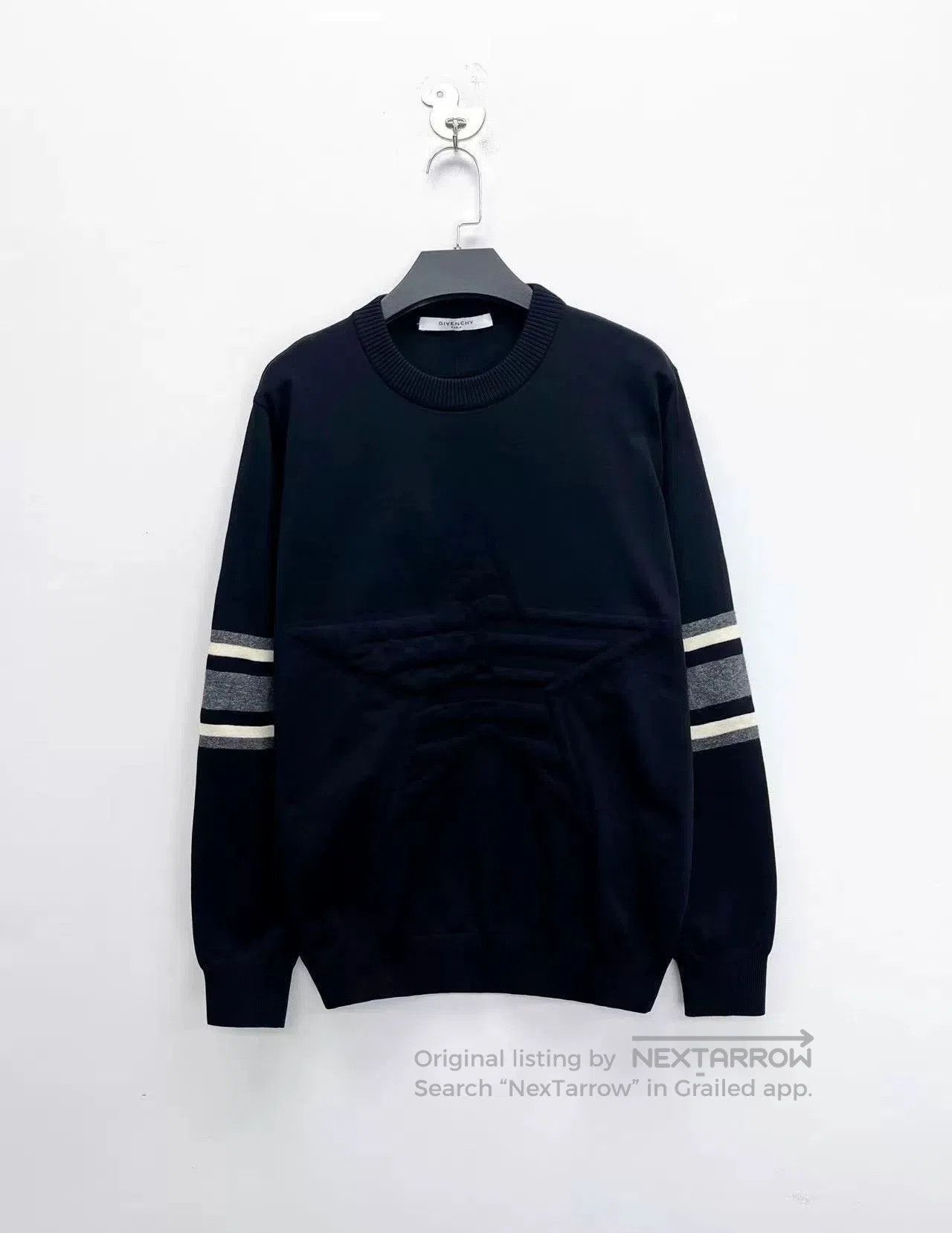 Givenchy Givenchy Black Embossed Star Logo Striped Knit Sweatshirt. Size US S / EU 44-46 / 1 - 1 Thumbnail