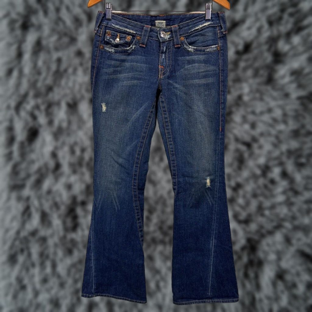 True Religion True Religion Women's Distressed Low Rise Bootcut Jeans Blue Sz 29 Size 29" - 1 Thumbnail