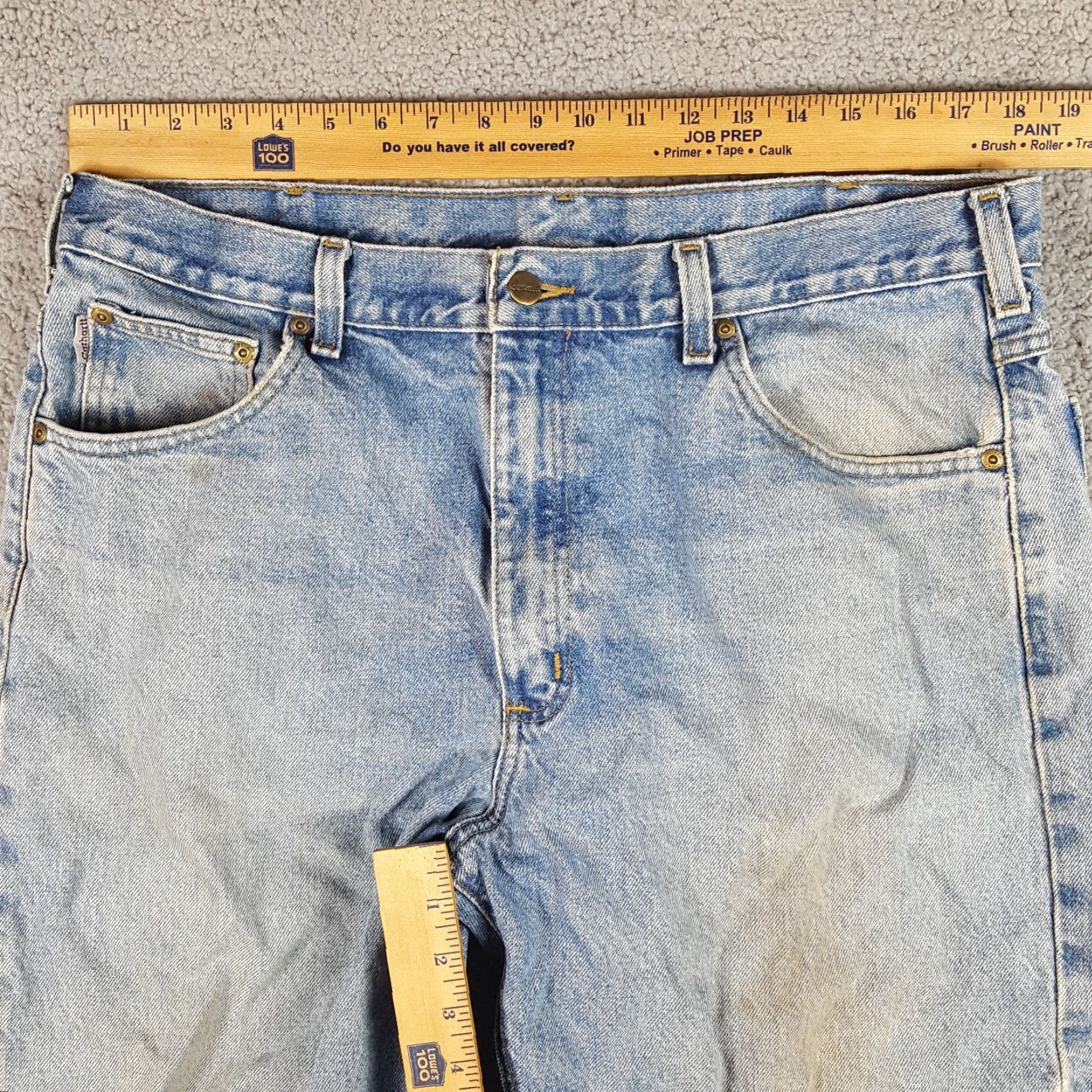 Carhartt VINTAGE Carhartt Jeans 5-Pocket 38x30 Denim Workwear Grunge Y2K 90s 00s Mens Regular Blue | Distressed, Leather Logo, 30 Inseam Size US 38 / EU 54 - 5 Thumbnail