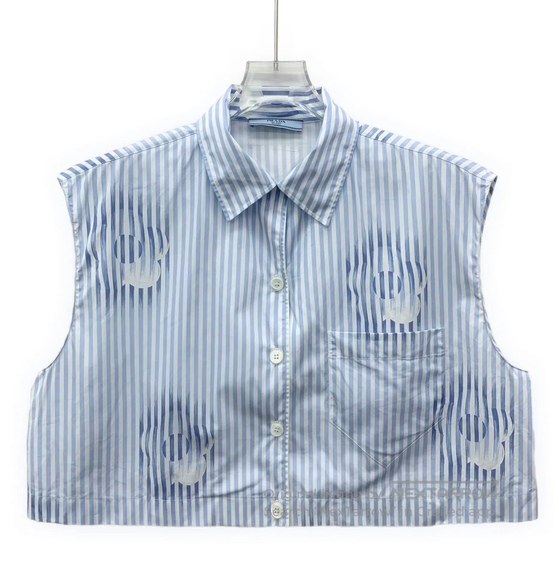 Prada Prada Blue striped floral printed cotton collarless single Size US XS / EU 42 / 0 - 1 Thumbnail