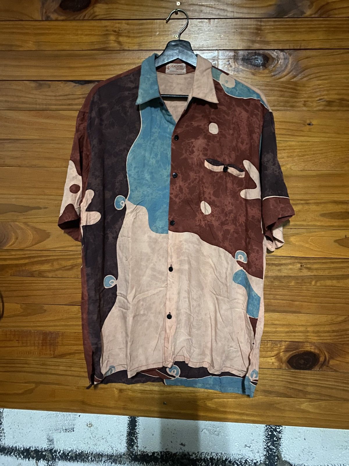 Japanese Brand Season Design Vintage Rayon Shirt – Abstract Art Pattern Size US L / EU 52-54 / 3 - 3 Thumbnail