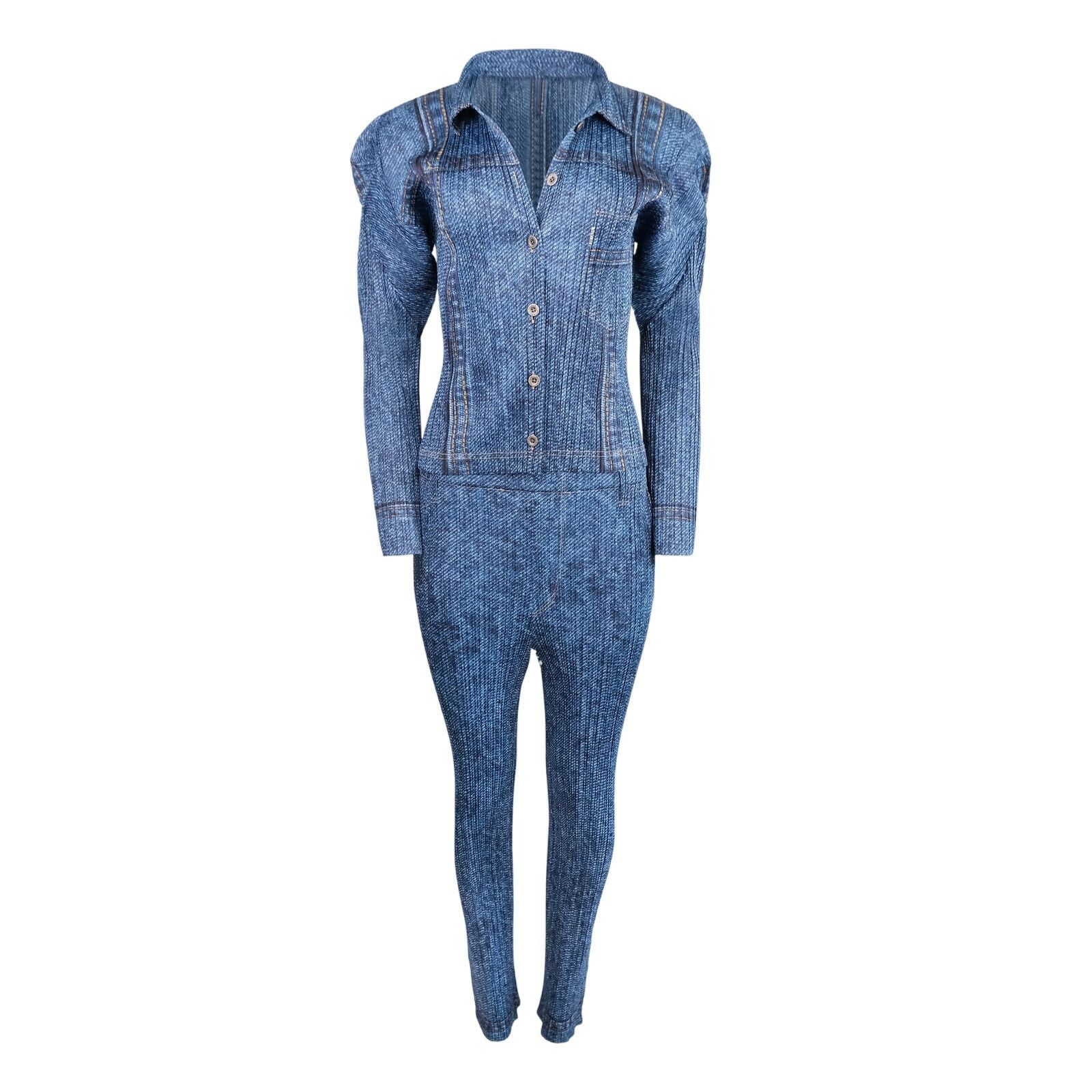 Issey Miyake Vintage Trompe L'Oeil Denim Print Pant Set