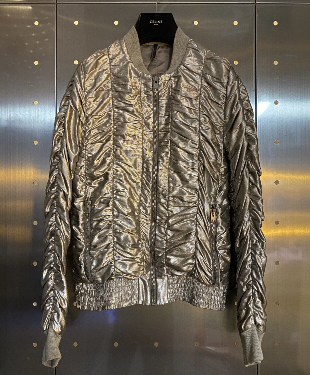 image of Dior 07Ss Show Style Laser Silver Enamel Pleated Thin Jacket in Black, Men's (Size Small)