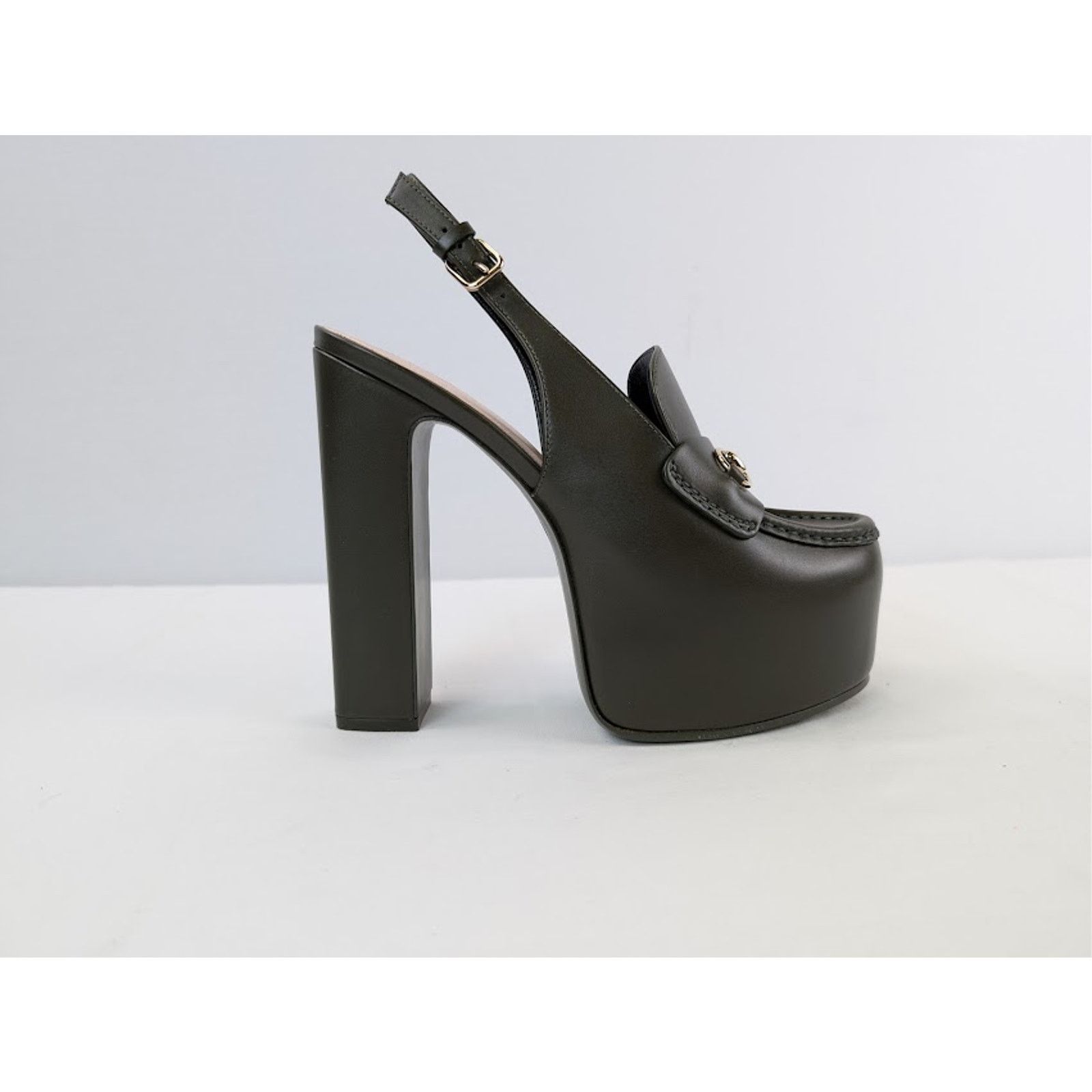 Gucci o1rshd1 Leather Real Platform Loafer Pump Sandal in Green Size US 11 / IT 41 - 4 Thumbnail