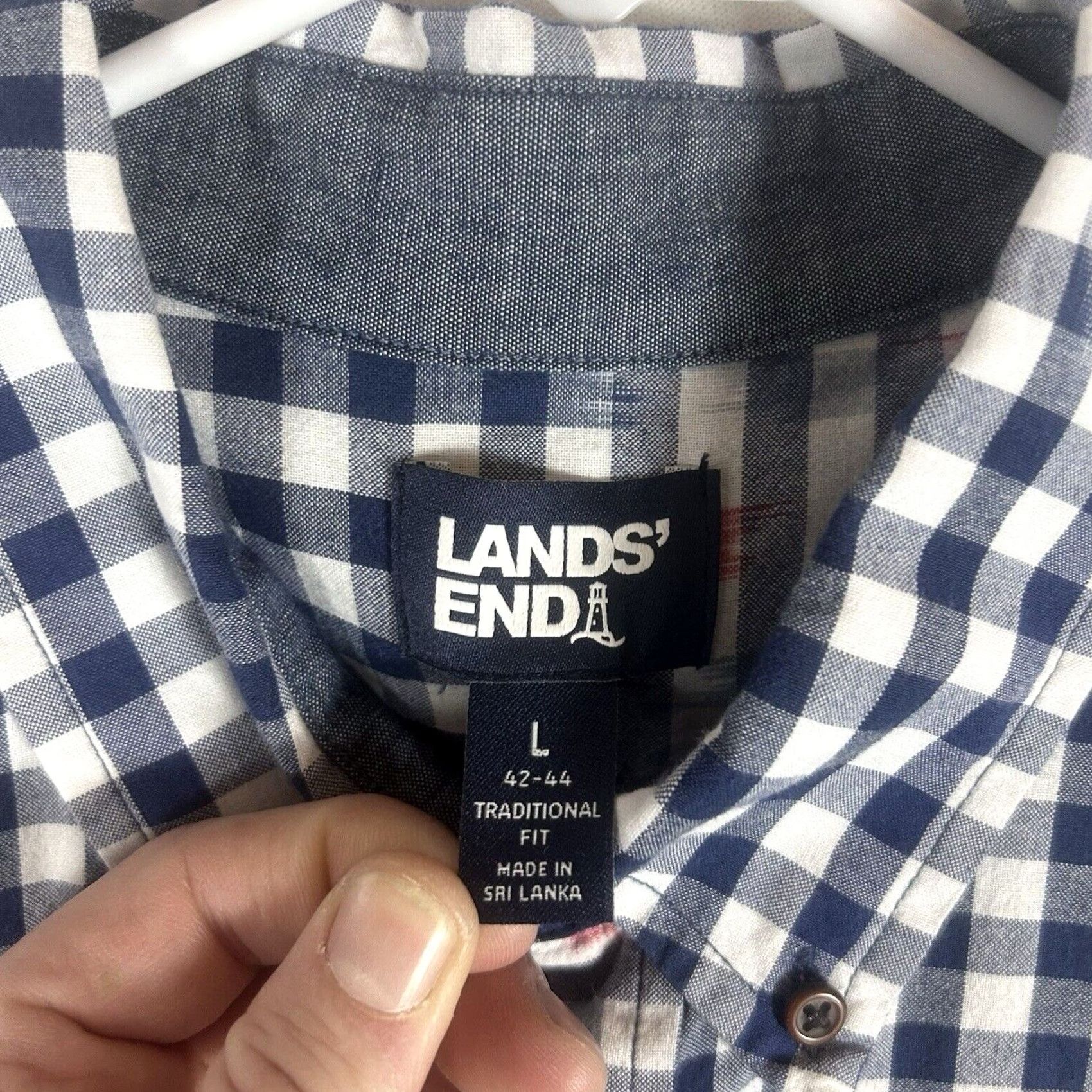 Lands' End Lands' End Button Down Shirt Men's L Blue Gingham Plaid Short Sleeve Casual Size US L / EU 52-54 / 3 - 3 Thumbnail