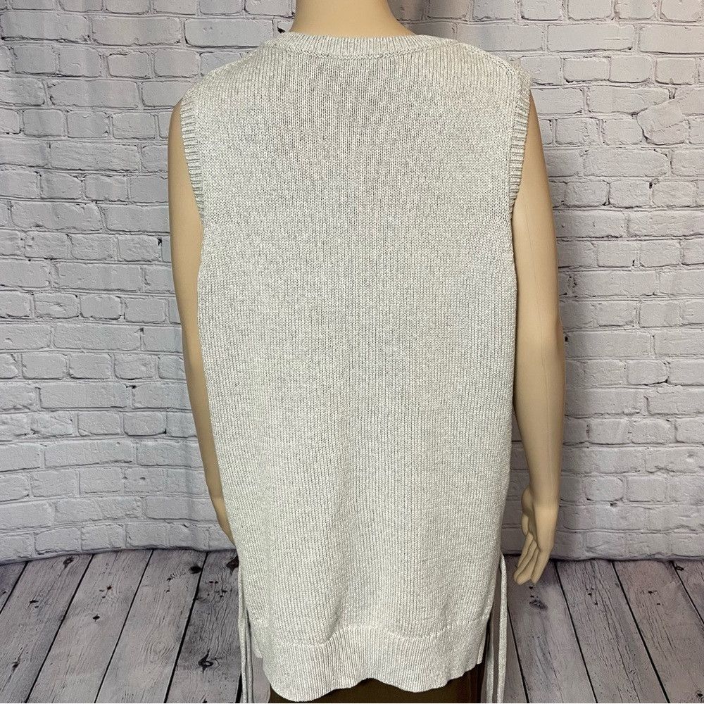 Ann Taylor Ann Taylor Side Tie Sleeveless Beige Cotton Blend Sweater T Size L / US 10 / IT 46 - 4 Thumbnail