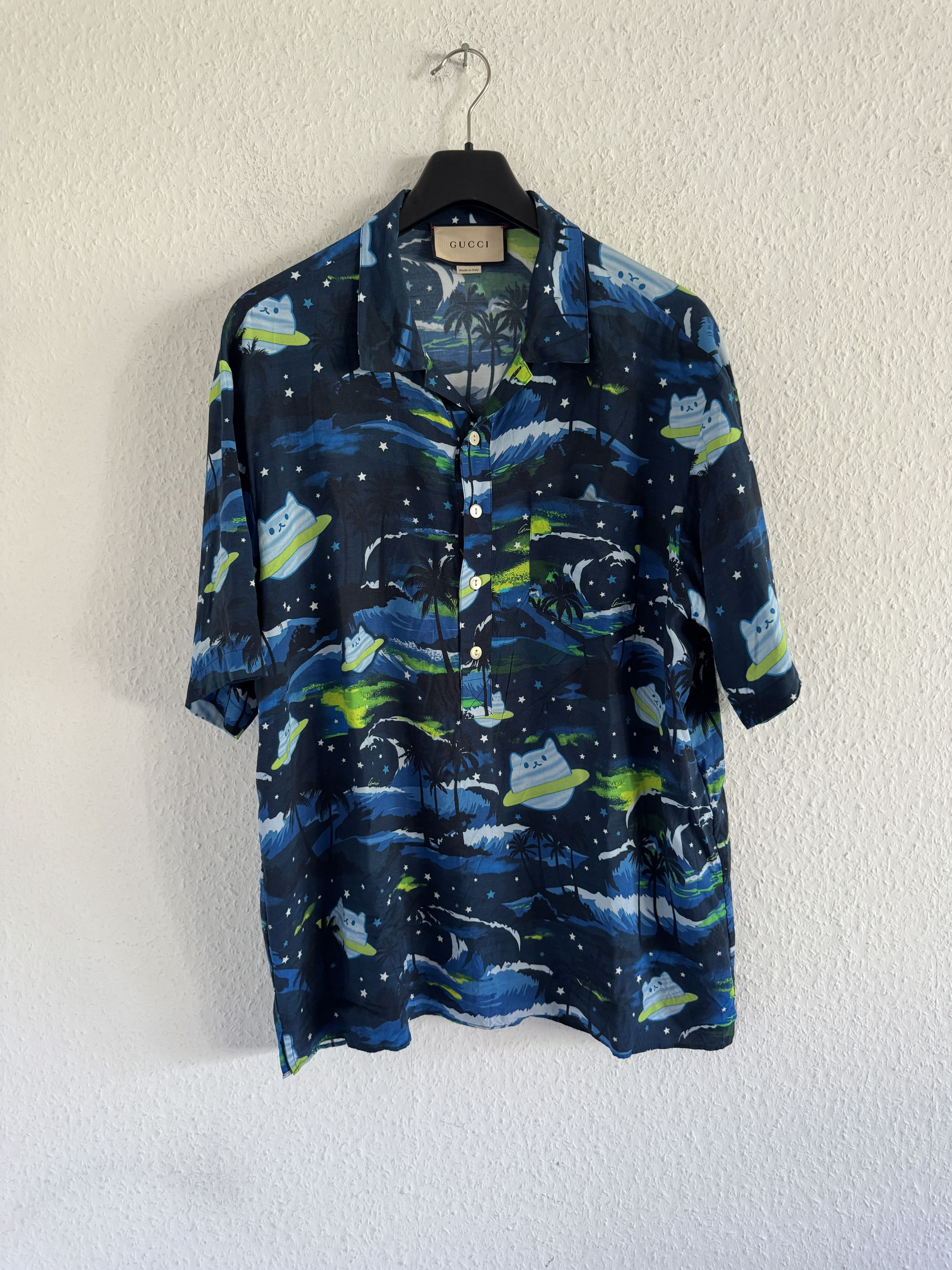 Gucci UFO Cat Print Bowling Shirt Size US L / EU 52-54 / 3 - 1 Thumbnail