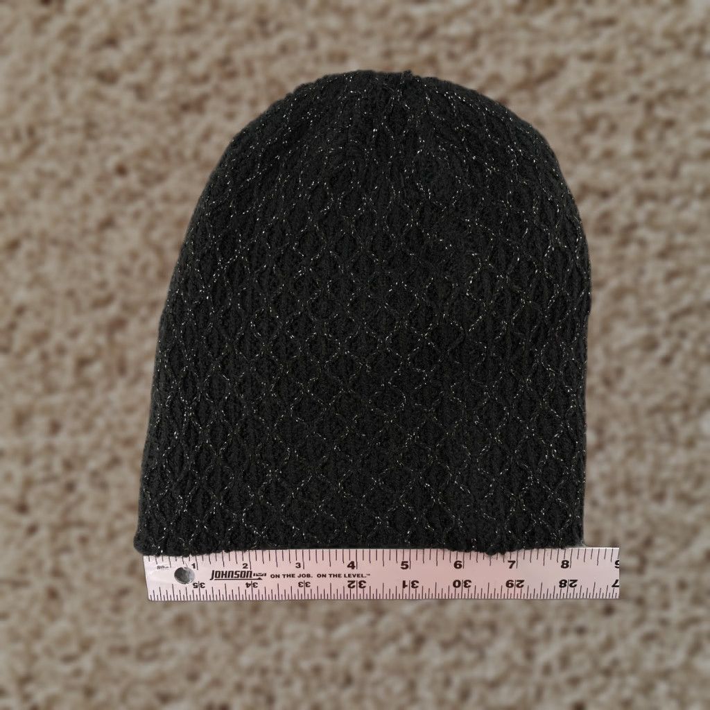 Vintage Womens Beanie Beanie Knit Black Sparkly Acrylic Metallic Blend Ski Theme One Size Adult One Size Black Sparkly Ski Womens Size ONE SIZE - 1 Thumbnail