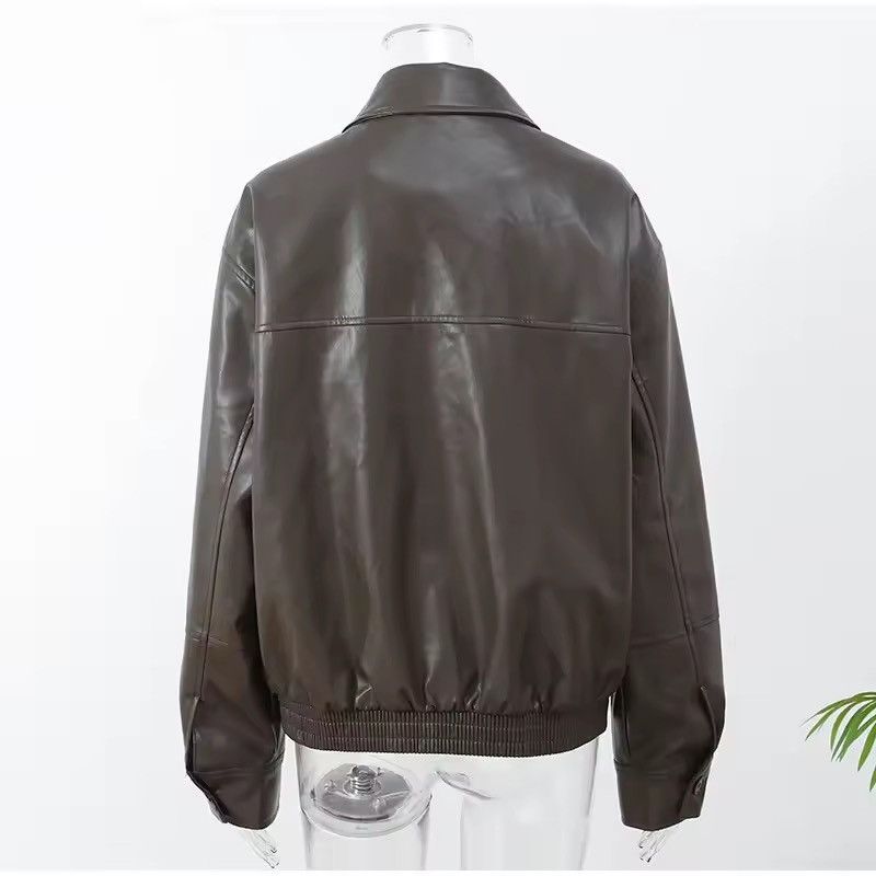 Other Streetwear Brown PU Leather Zipper Jacket Vintage Retro Size M / US 6-8 / IT 42-44 - 6 Thumbnail